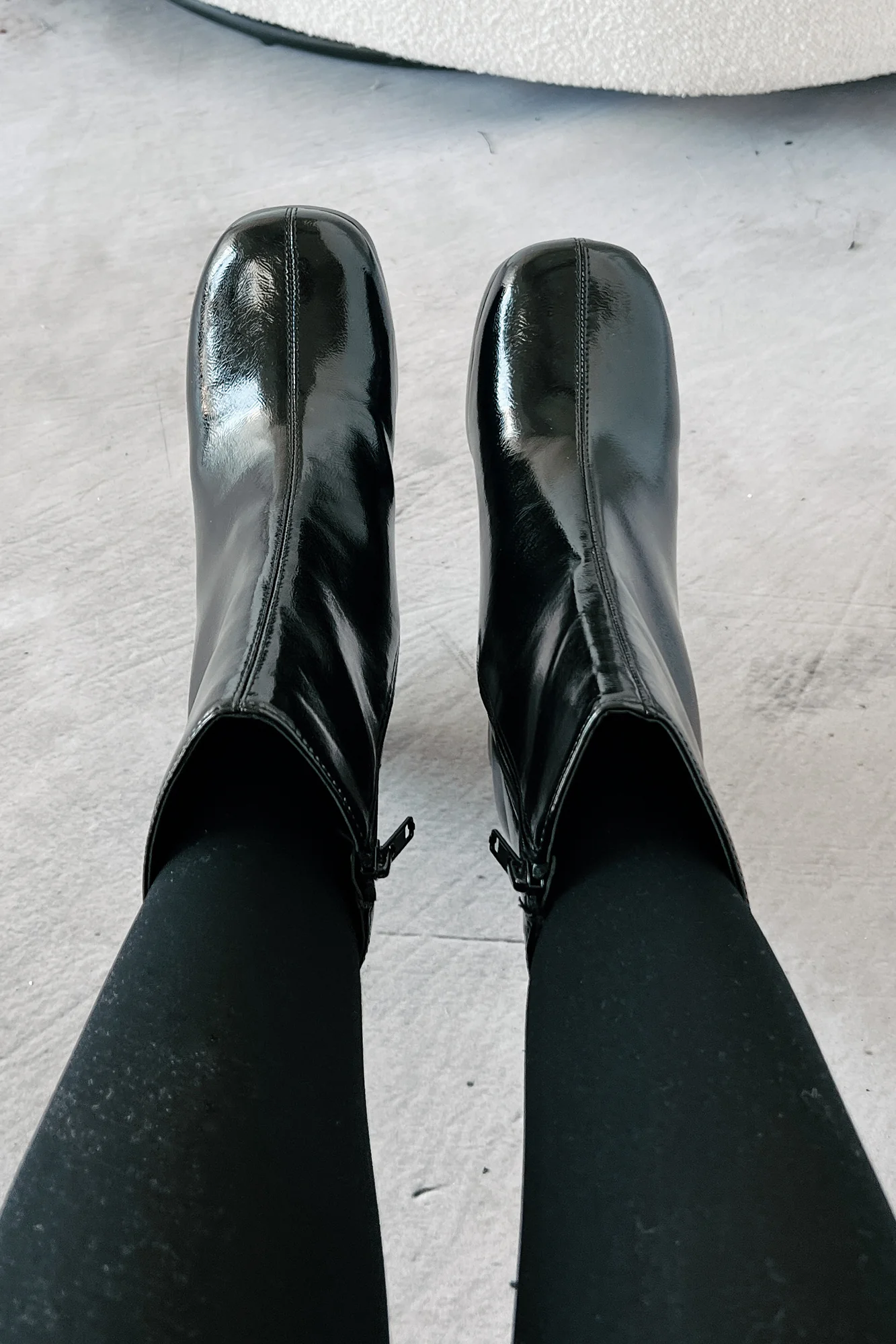 Keep On Grooving Patent Leather Platform Booties (Black/Dark Brown) - Image 3