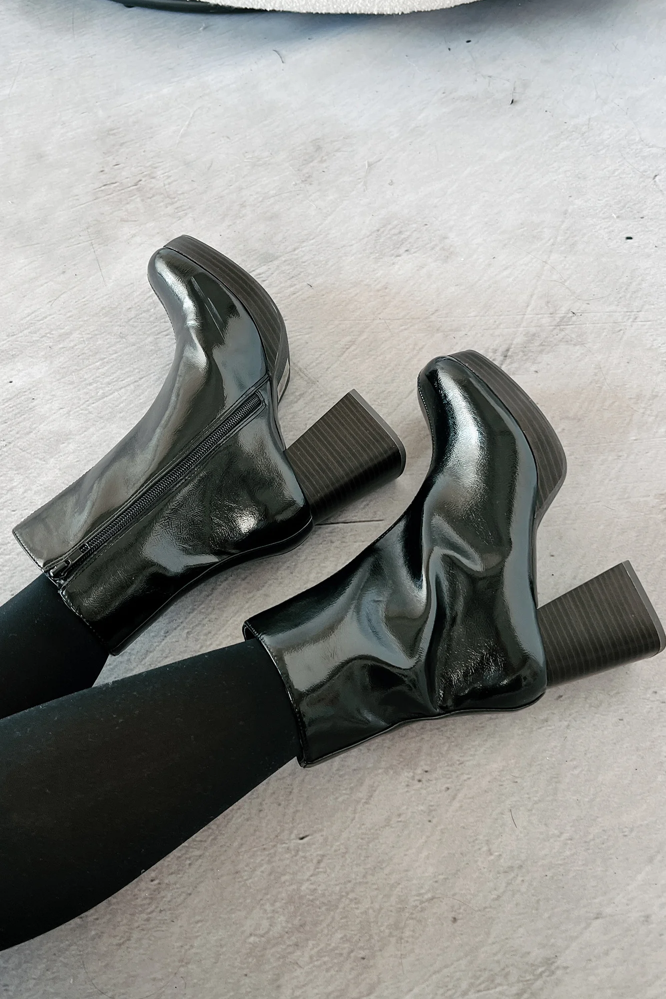 Keep On Grooving Patent Leather Platform Booties (Black/Dark Brown) - Image 4