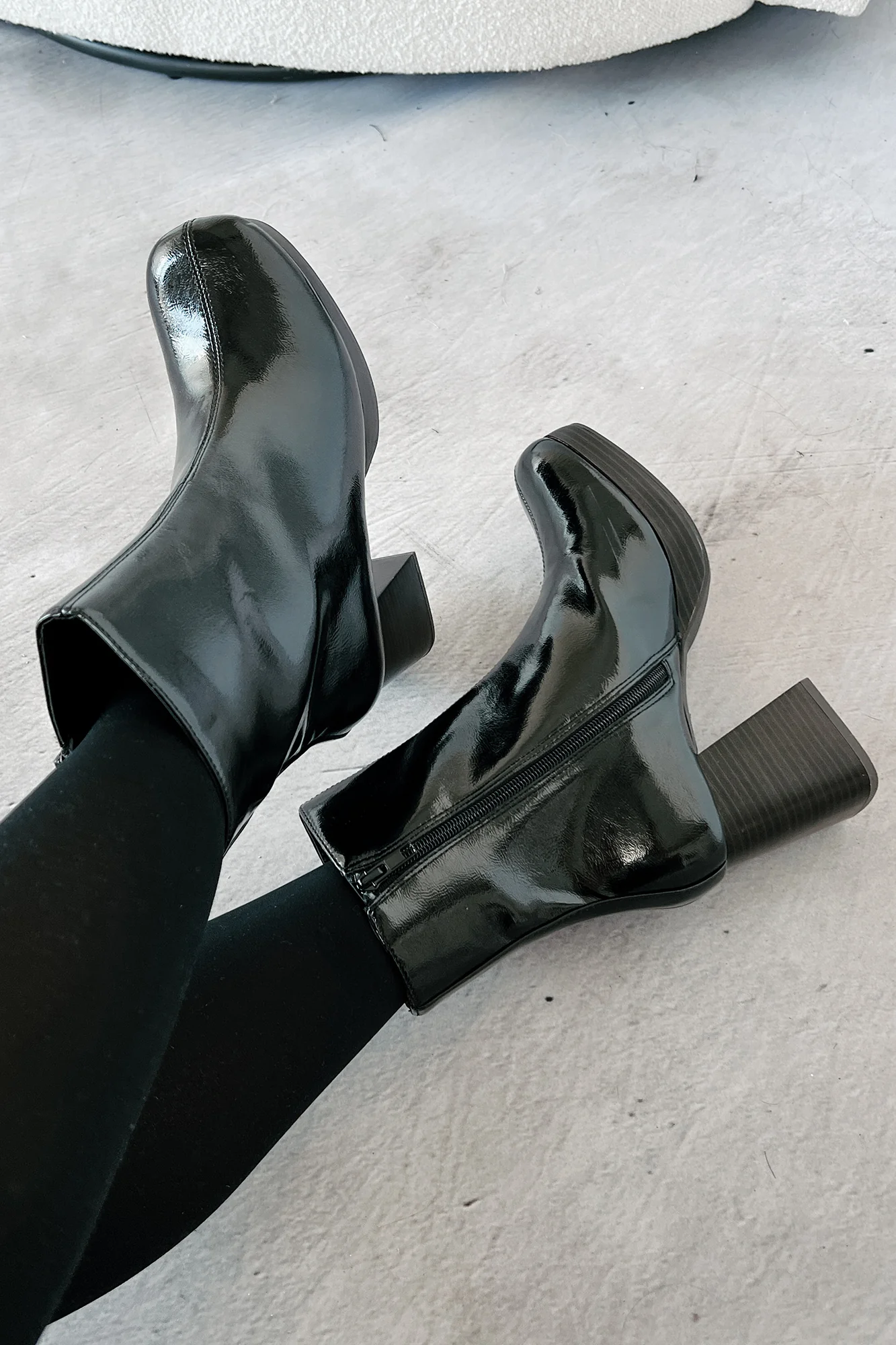 Keep On Grooving Patent Leather Platform Booties (Black/Dark Brown) - Image 5