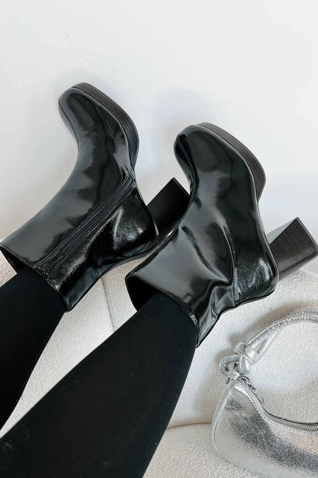 Keep On Grooving Patent Leather Platform Booties (Black/Dark Brown) - Image 6