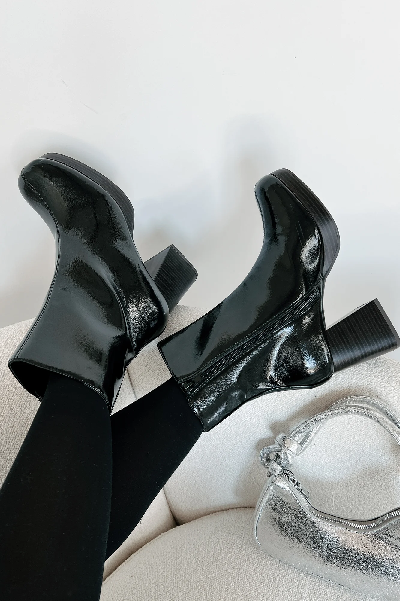 Keep On Grooving Patent Leather Platform Booties (Black/Dark Brown) - Image 8