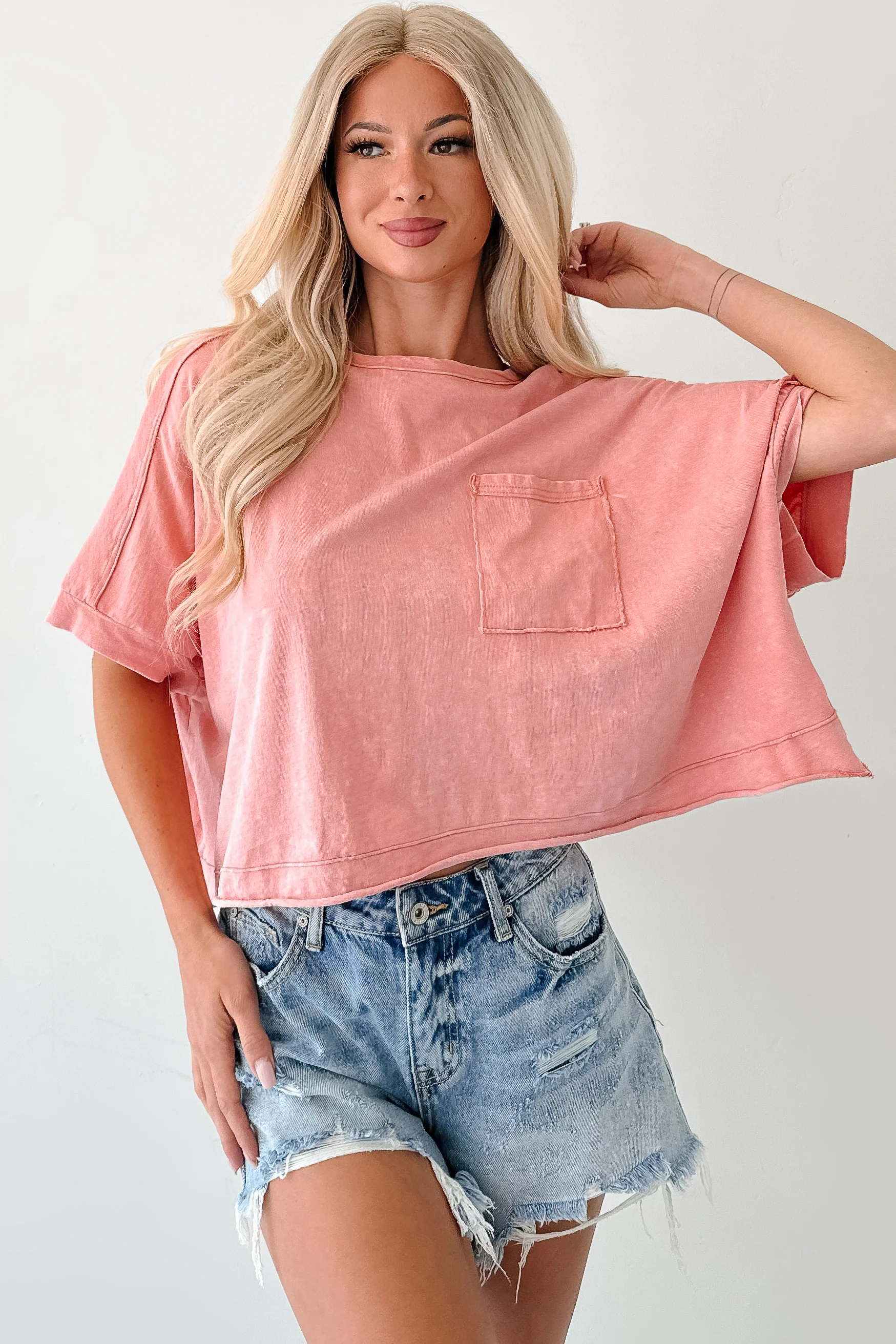 Kendrick Acid Wash Crop Top (Peach) - Image 4