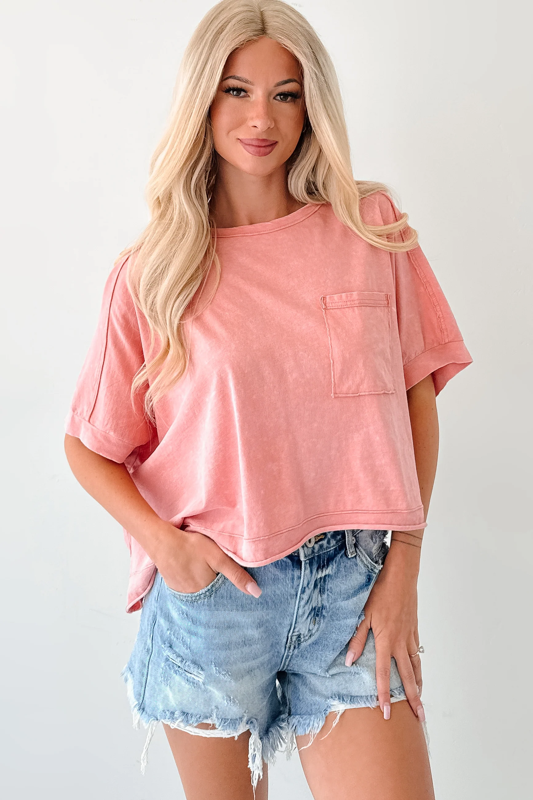 Kendrick Acid Wash Crop Top (Peach) - Image 7