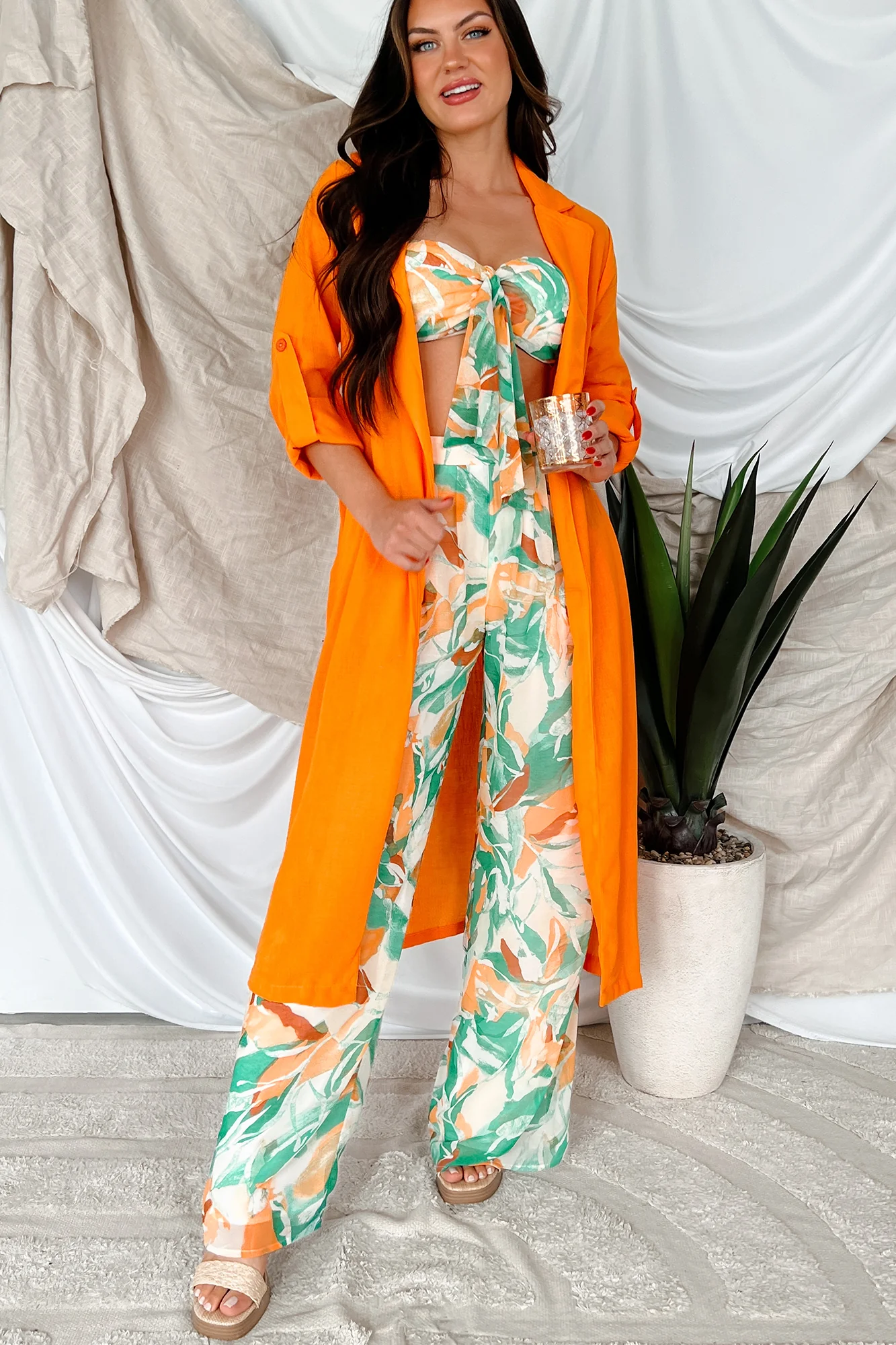 Live Colorfully Tie-Waist Linen Trench Coat (Orange) - Image 6
