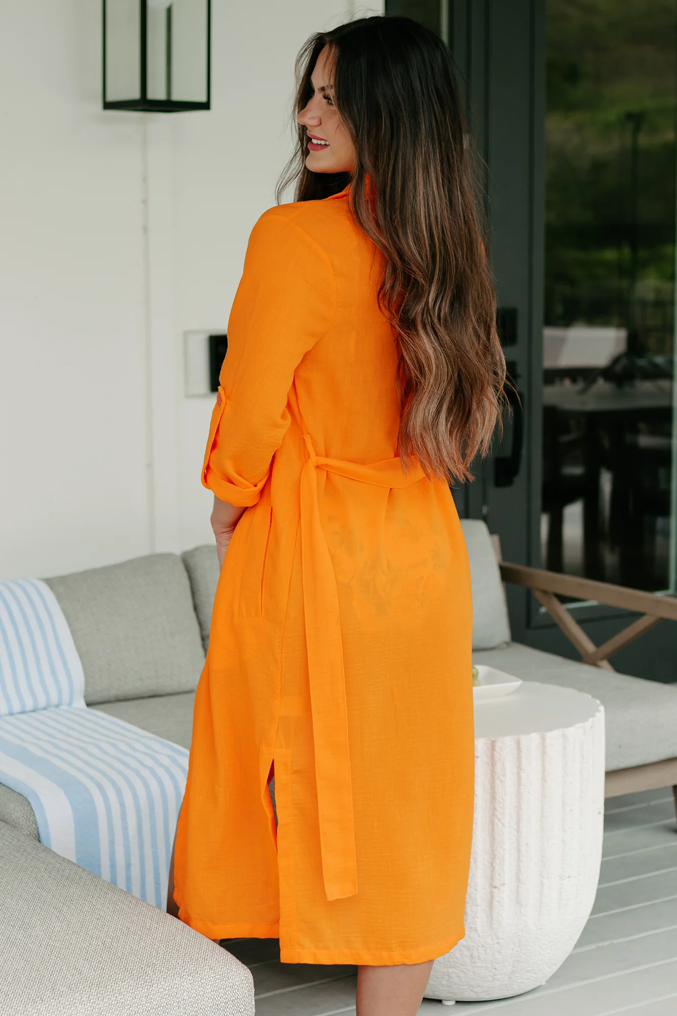 Live Colorfully Tie-Waist Linen Trench Coat (Orange) - Image 8