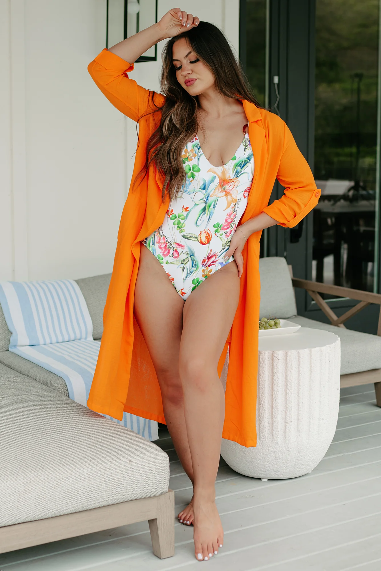 Live Colorfully Tie-Waist Linen Trench Coat (Orange) - Image 9