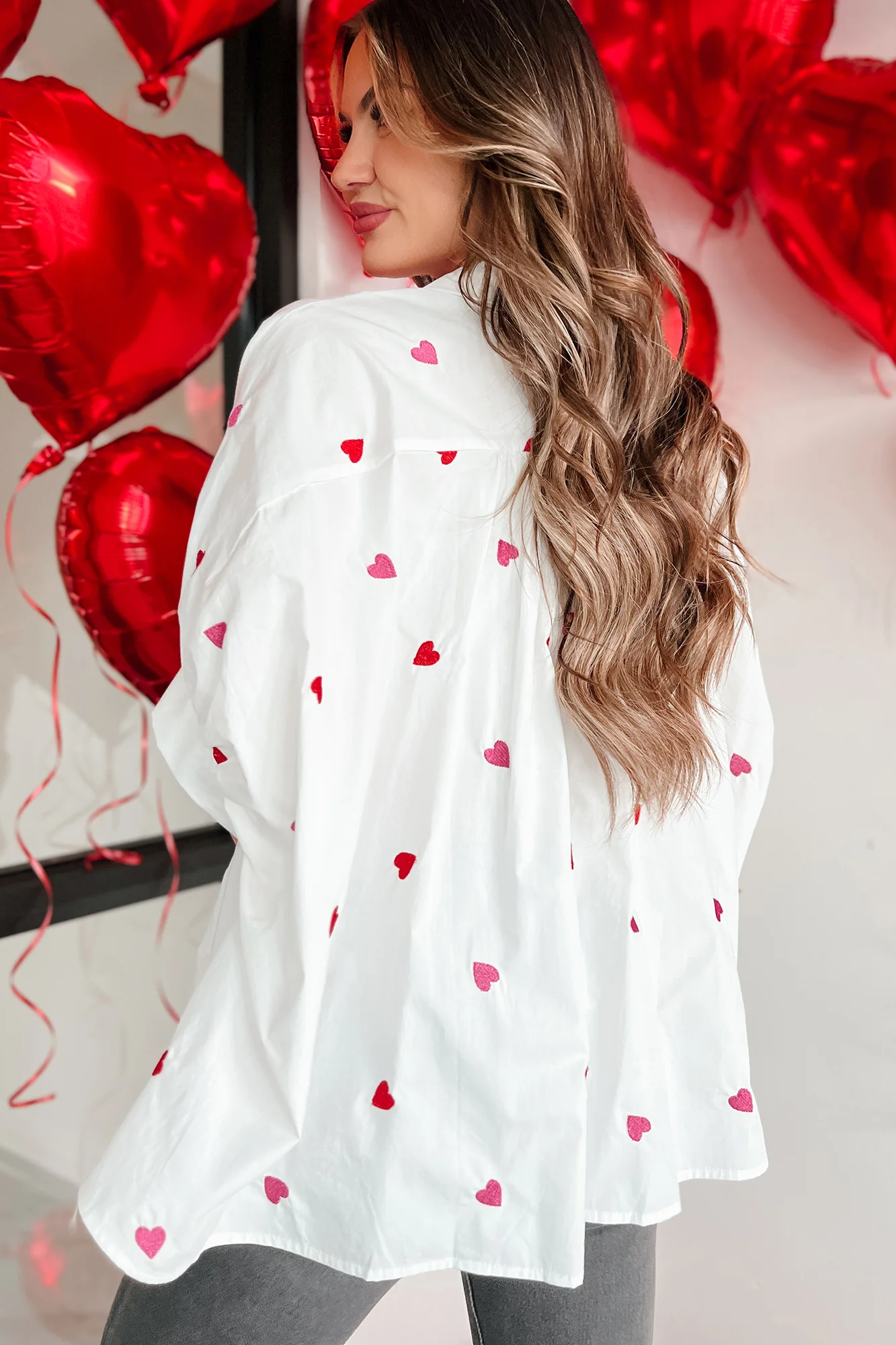 Lovestruck Babe Heart Embroidered Oversized Button-Down (White) - Image 6