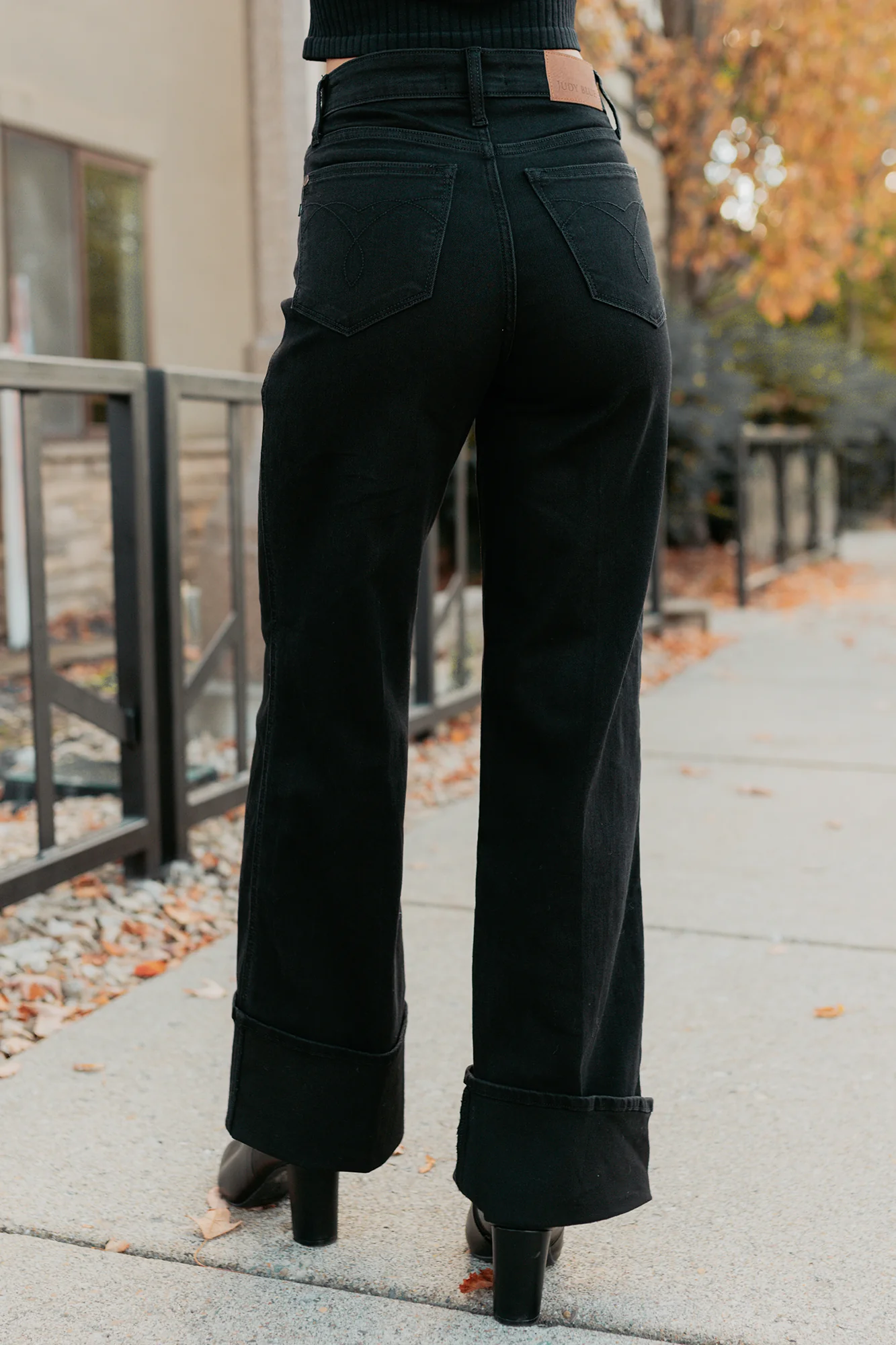 Mara Wide Leg Cuffed Judy Blue Stretchy Jeans (Black) - Image 10