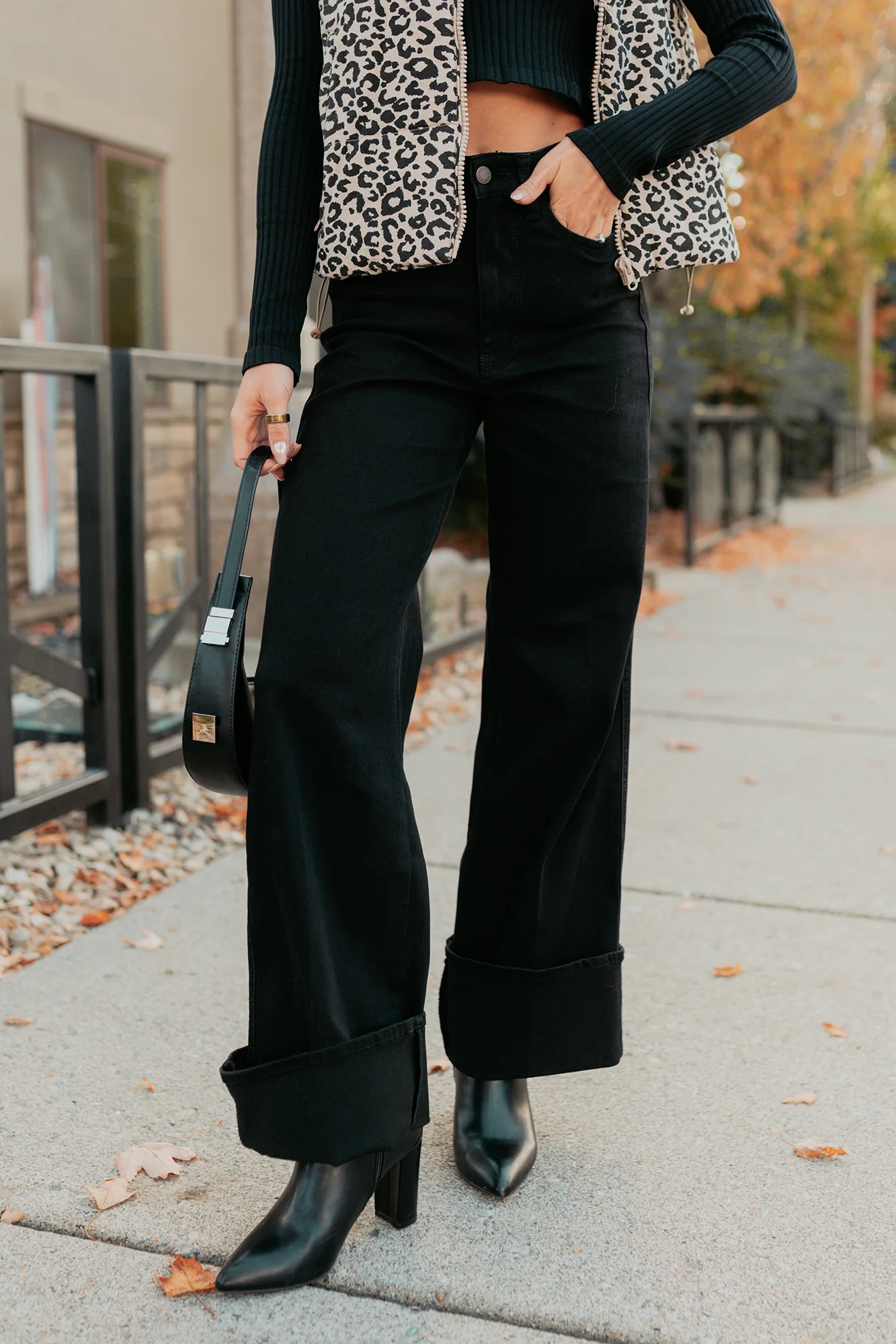 Mara Wide Leg Cuffed Judy Blue Stretchy Jeans (Black) - Image 6