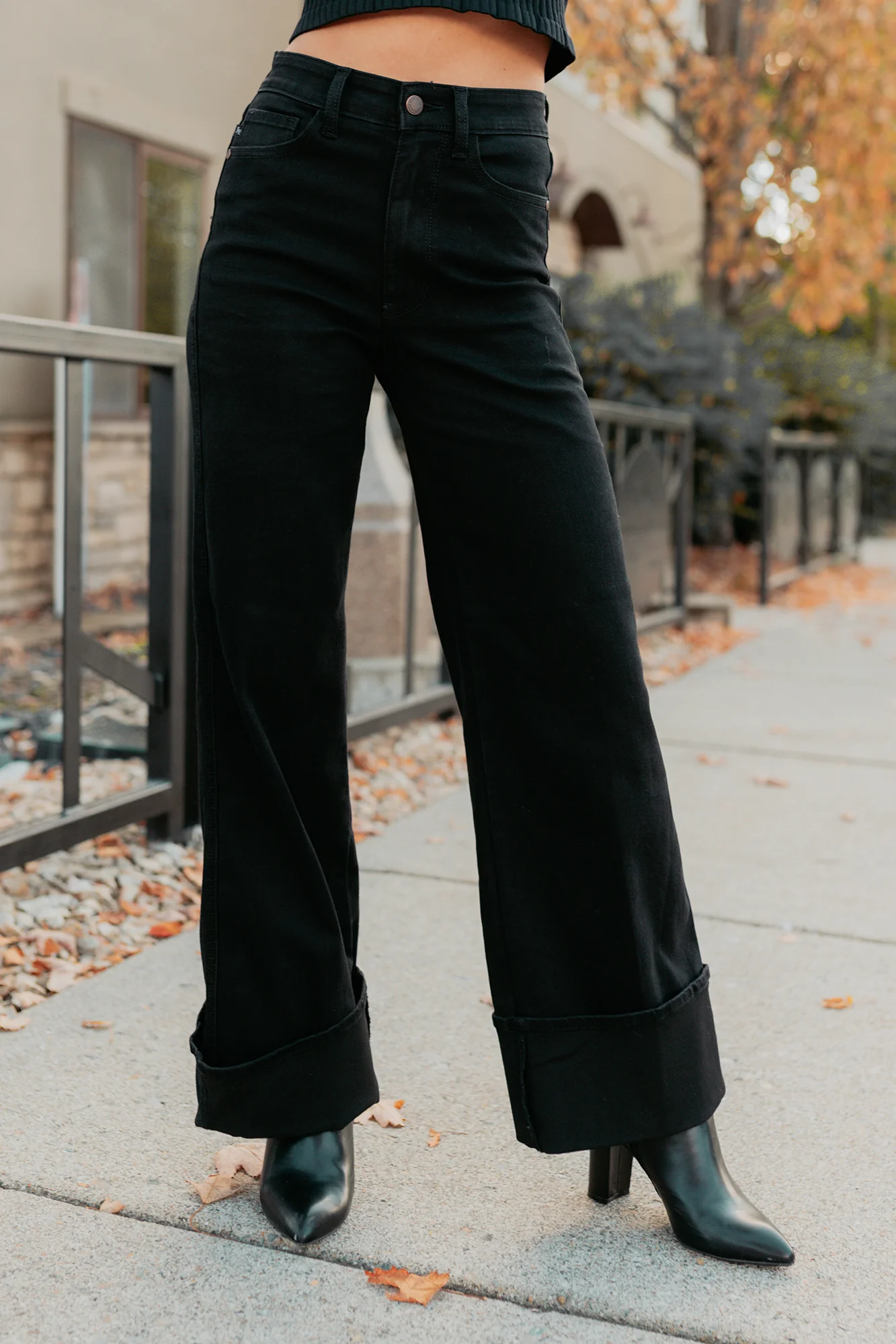 Mara Wide Leg Cuffed Judy Blue Stretchy Jeans (Black) - Image 8