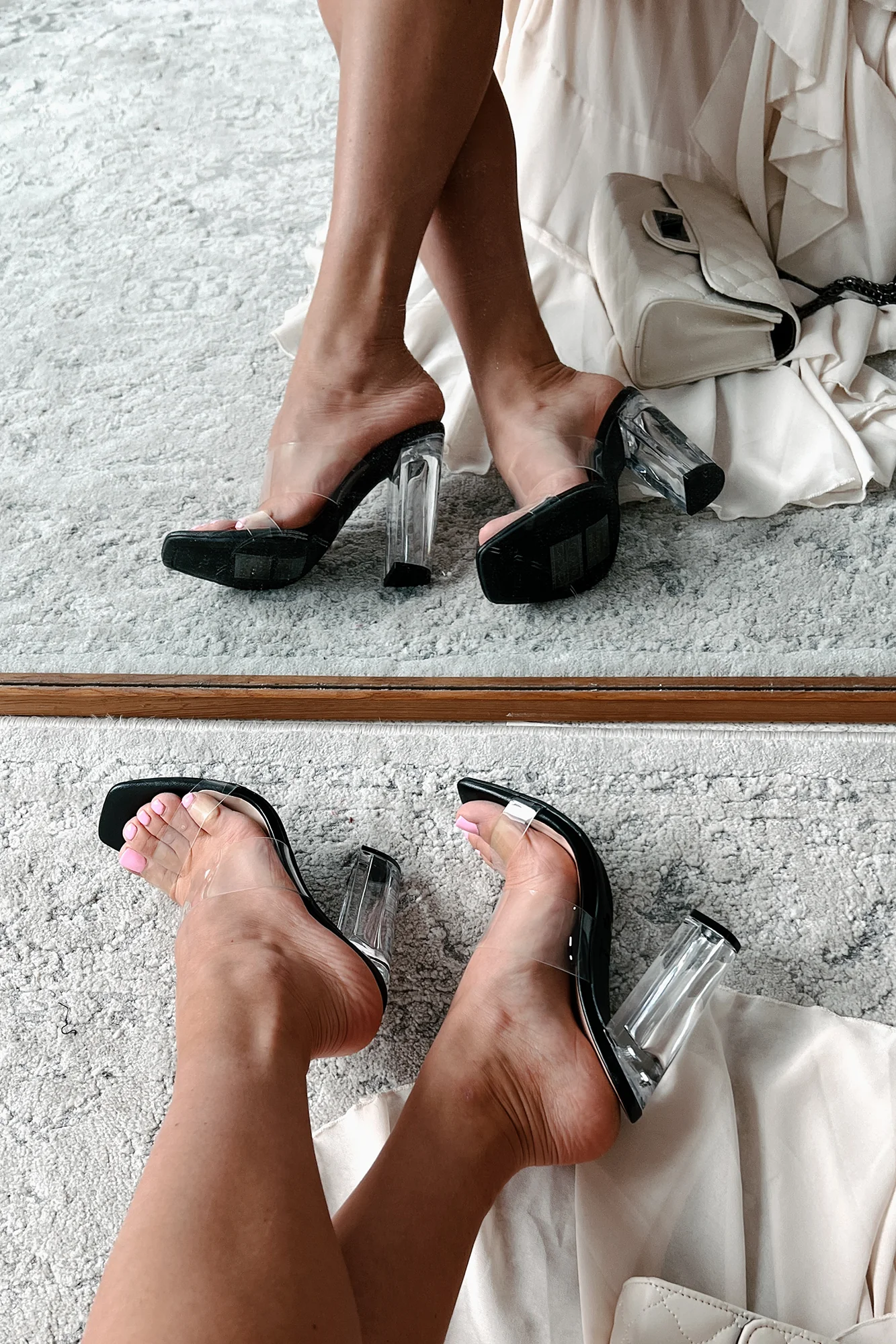 Marvel At These Clear Strap Lucite Heeled Sandal (Black) - Image 4