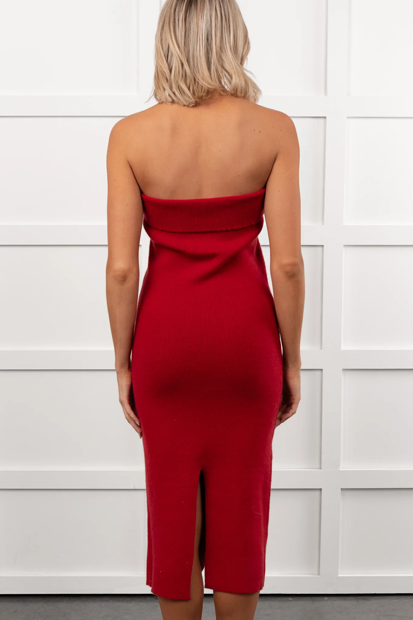 My Alter Ego Strapless Sweater Midi Dress (Red) - Image 4