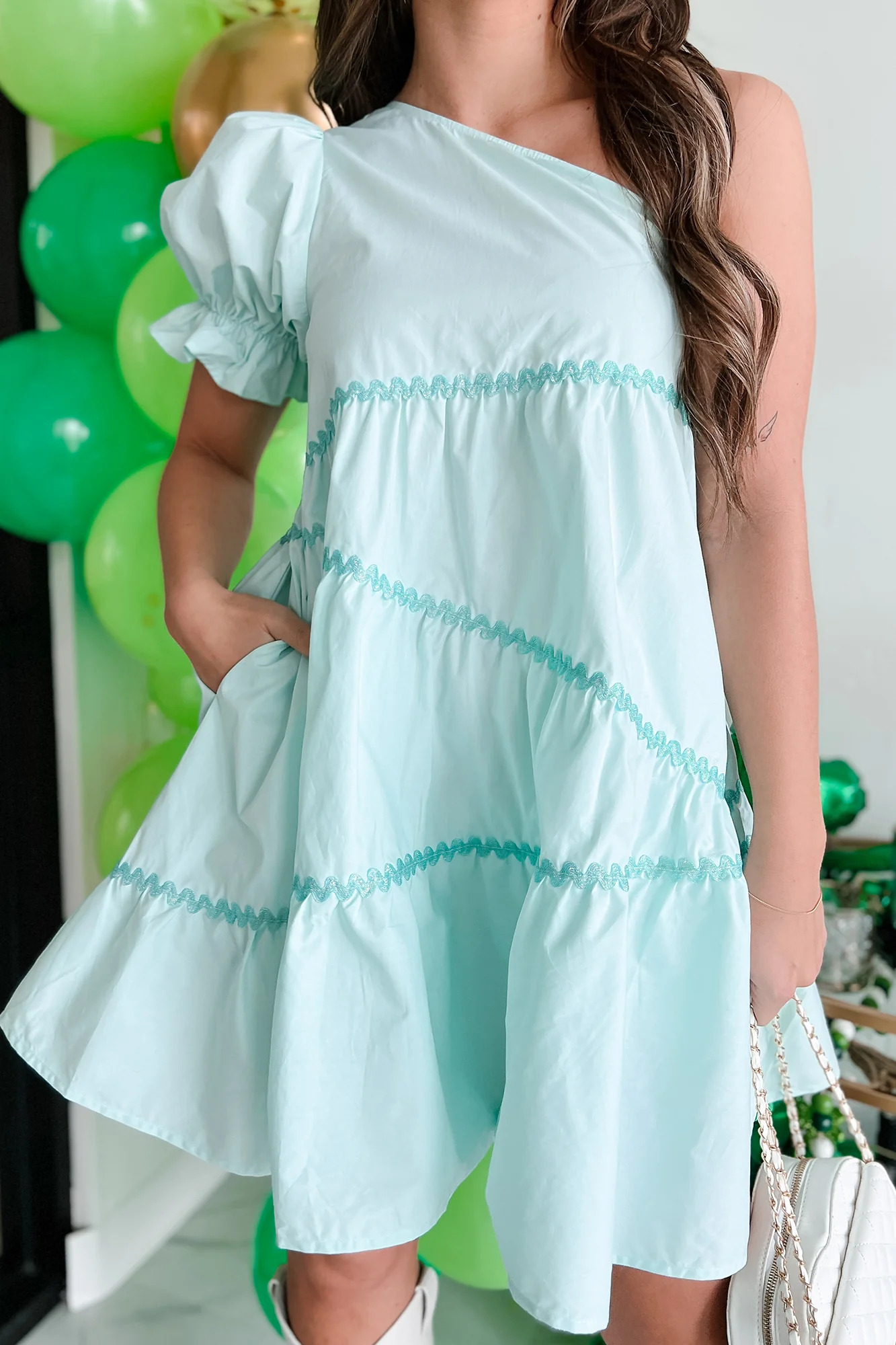My Kind Of Cute One Shoulder Mini Dress (Light Mint) - Image 4