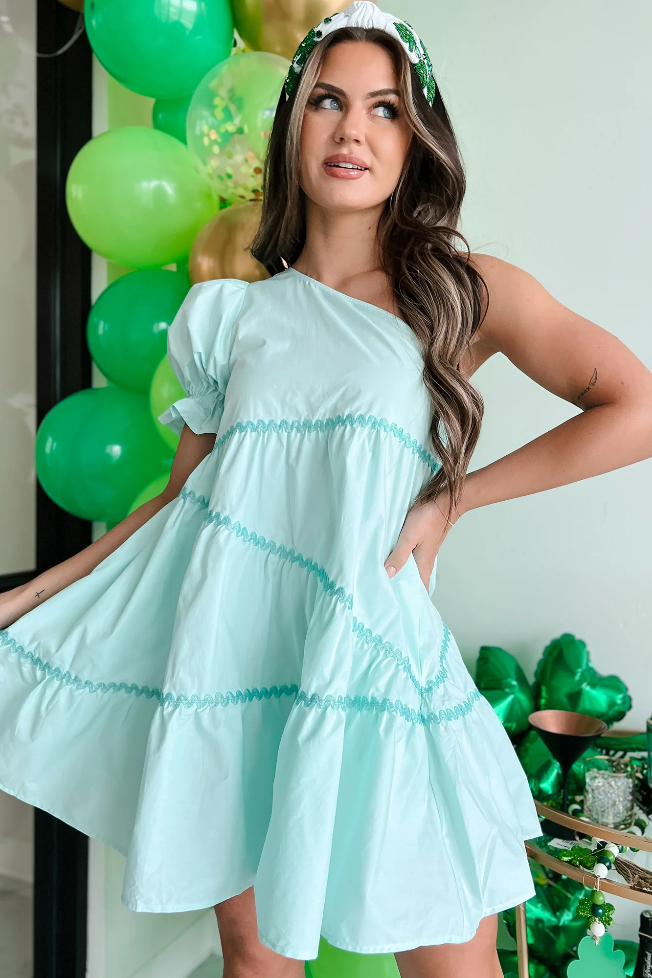My Kind Of Cute One Shoulder Mini Dress (Light Mint) - Image 6