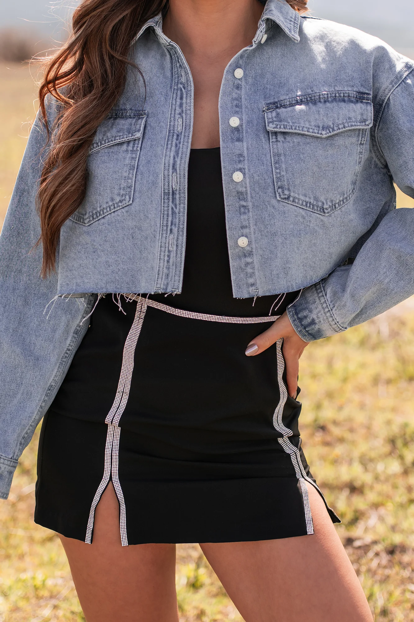 My Lucky Break Denim Crop Jacket (Blue) - Image 3