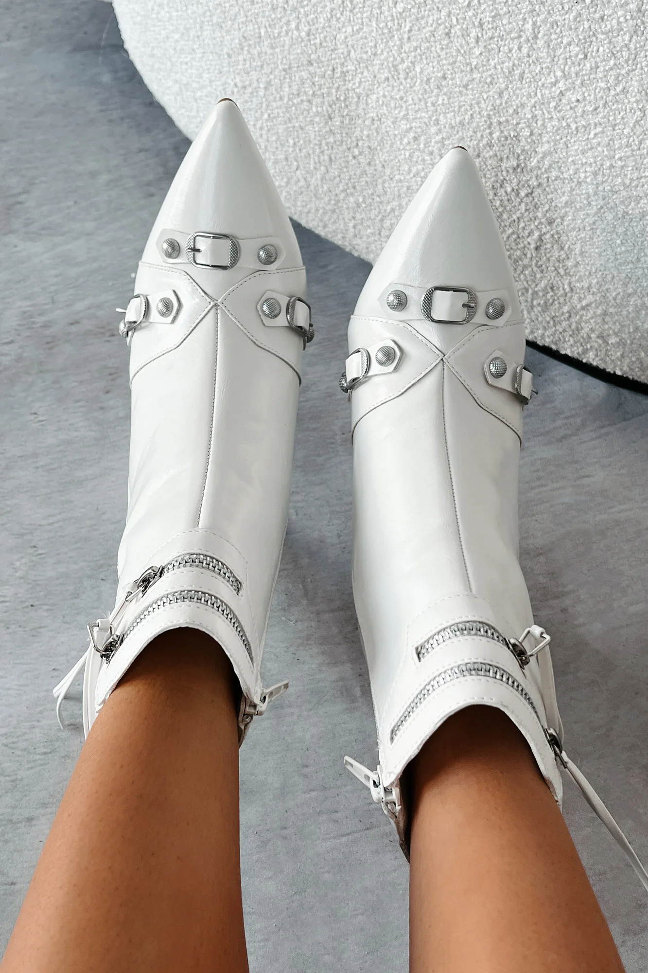 Never Off Limits Pointed Toe Stiletto Booties (White) - Image 3