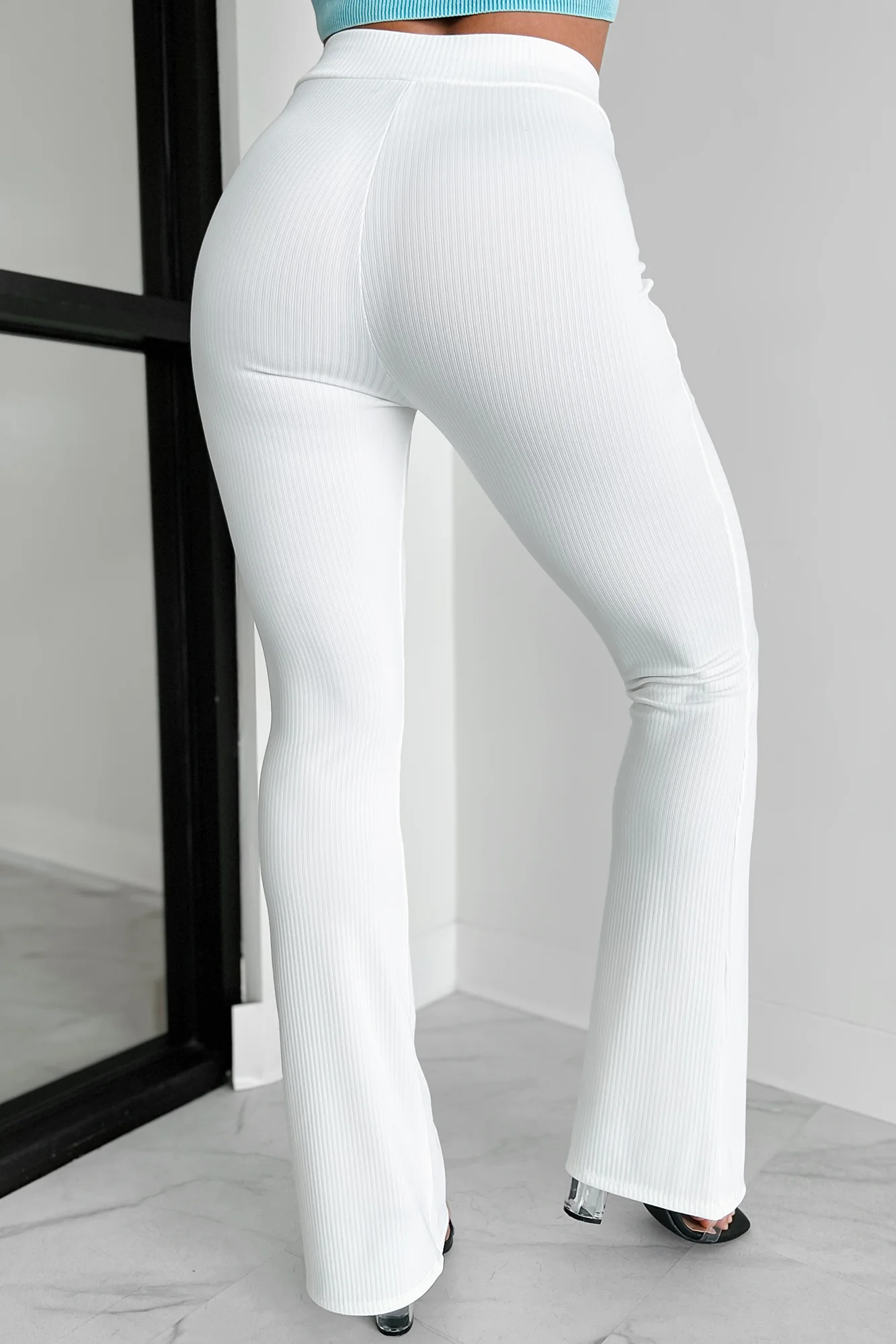 No Worries In Sight Ribbed Flare Leggings (Off White) - Image 4