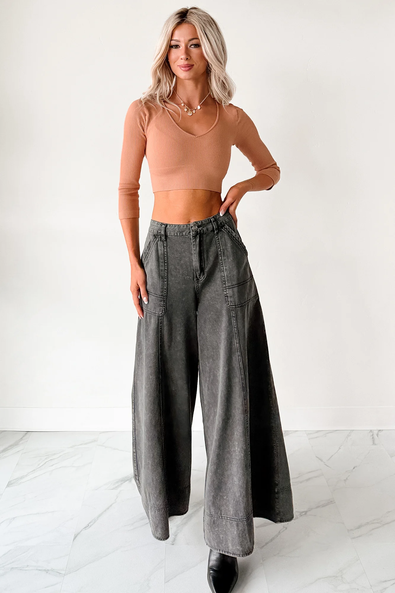 Norris Ultra Wide Leg Mustard Seed Jeans (Charcoal) - Image 11