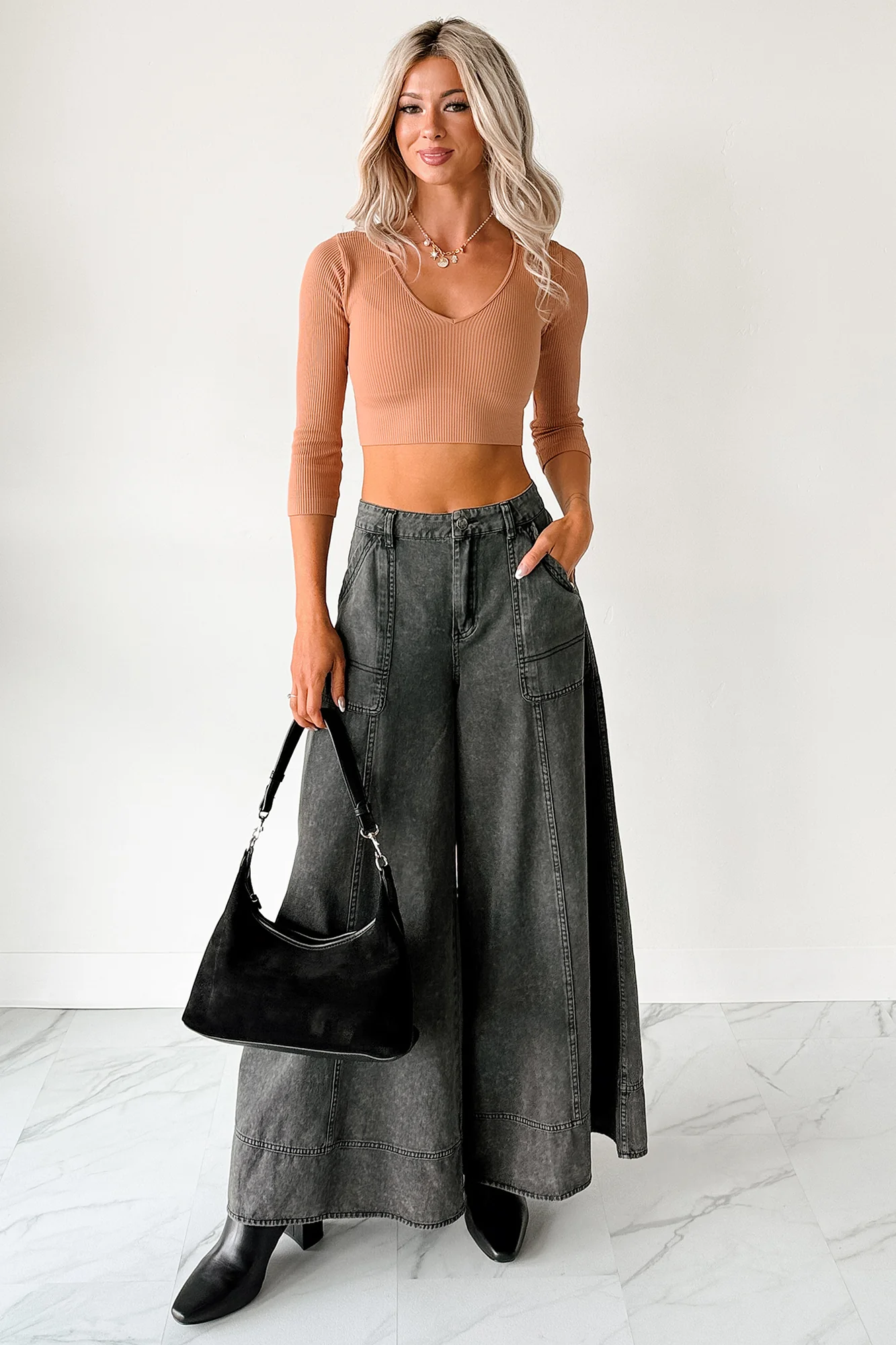 Norris Ultra Wide Leg Mustard Seed Jeans (Charcoal) - Image 12