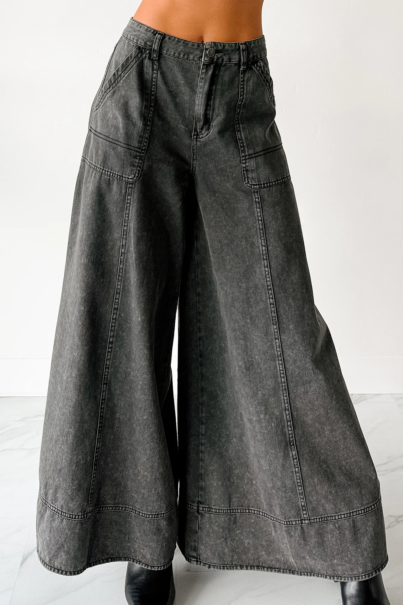 Norris Ultra Wide Leg Mustard Seed Jeans (Charcoal) - Image 13