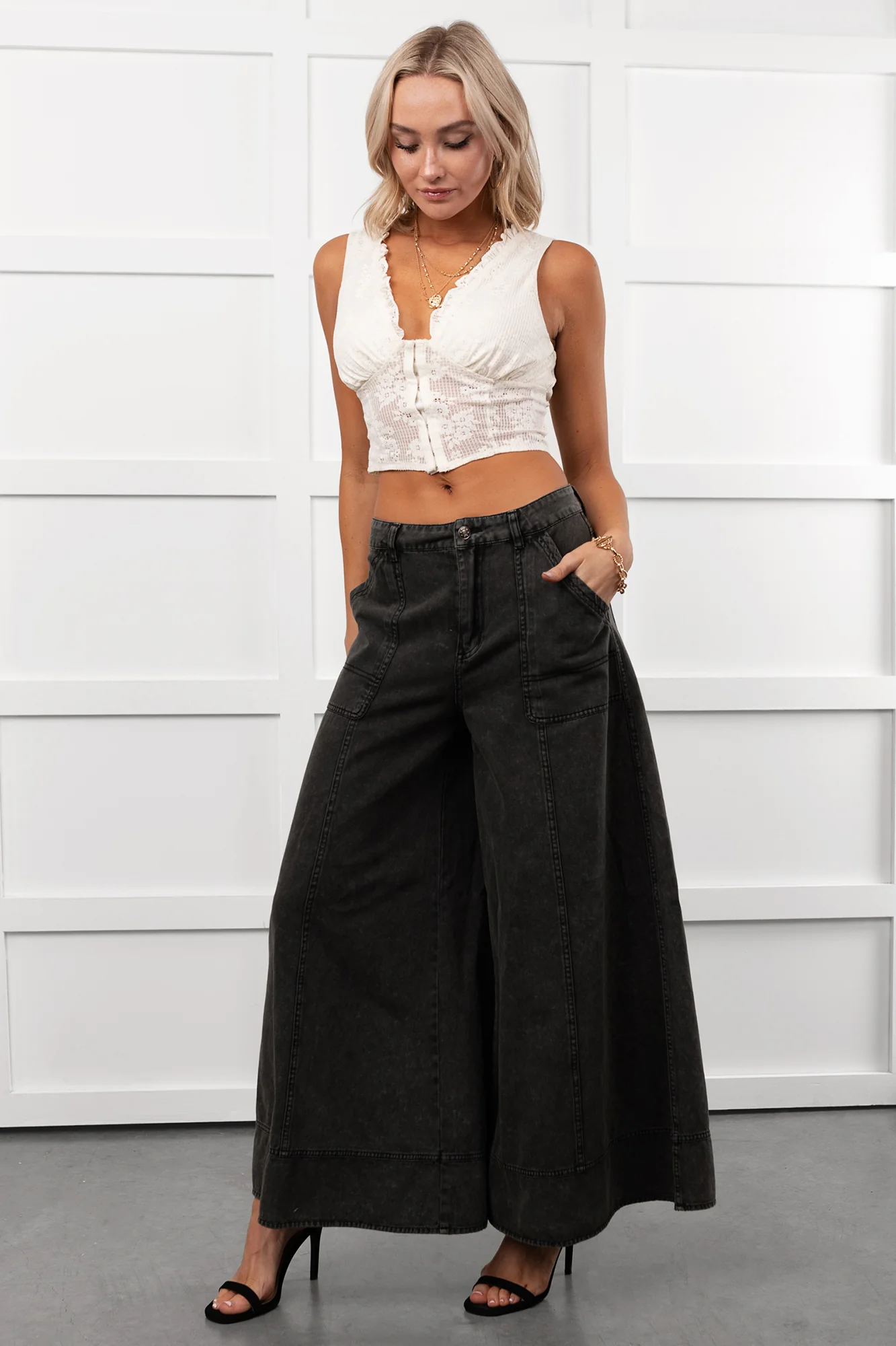 Norris Ultra Wide Leg Mustard Seed Jeans (Charcoal) - Image 17