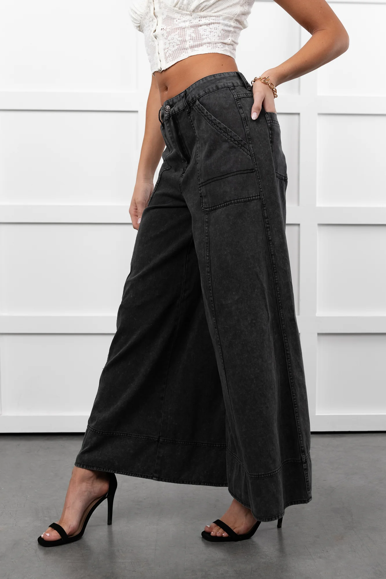 Norris Ultra Wide Leg Mustard Seed Jeans (Charcoal) - Image 19