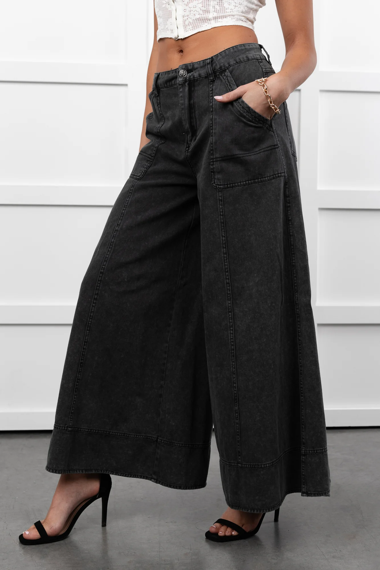 Norris Ultra Wide Leg Mustard Seed Jeans (Charcoal) - Image 3