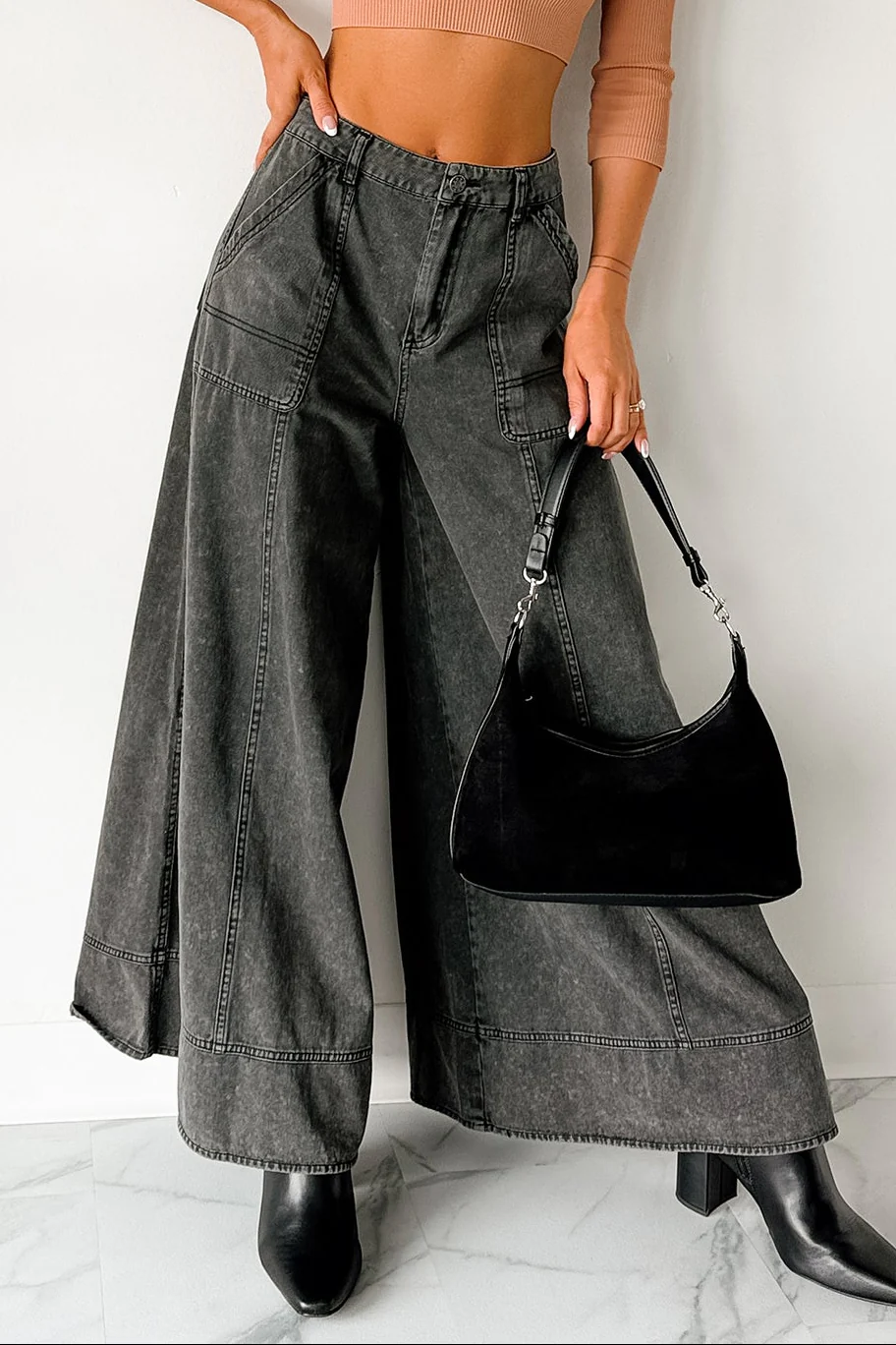 Norris Ultra Wide Leg Mustard Seed Jeans (Charcoal) - Image 5