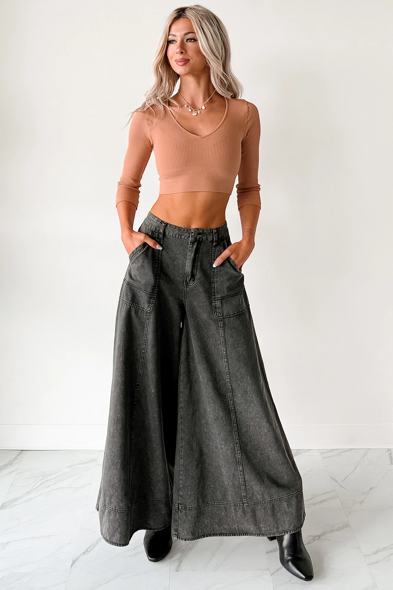 Norris Ultra Wide Leg Mustard Seed Jeans (Charcoal) - Image 7