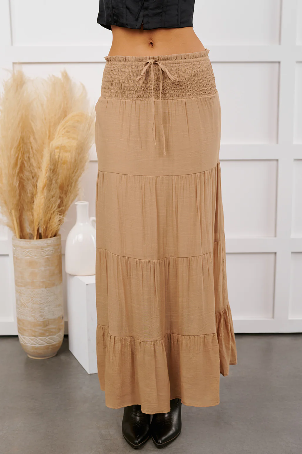 Ocean Serenade Tiered Maxi Skirt (Khaki) - Image 4