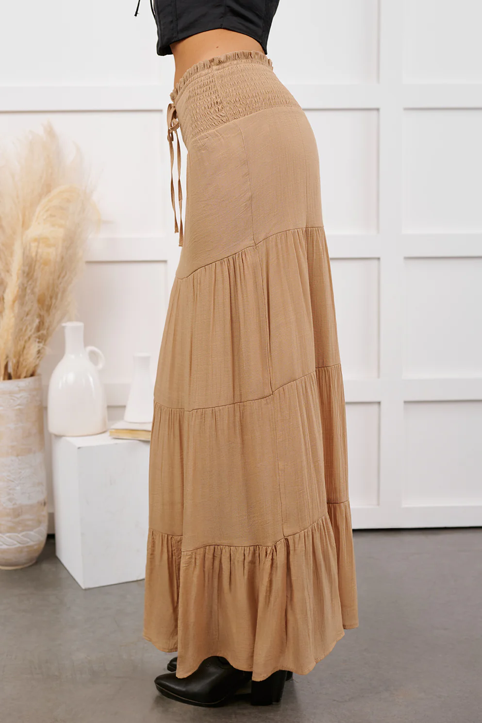 Ocean Serenade Tiered Maxi Skirt (Khaki) - Image 5
