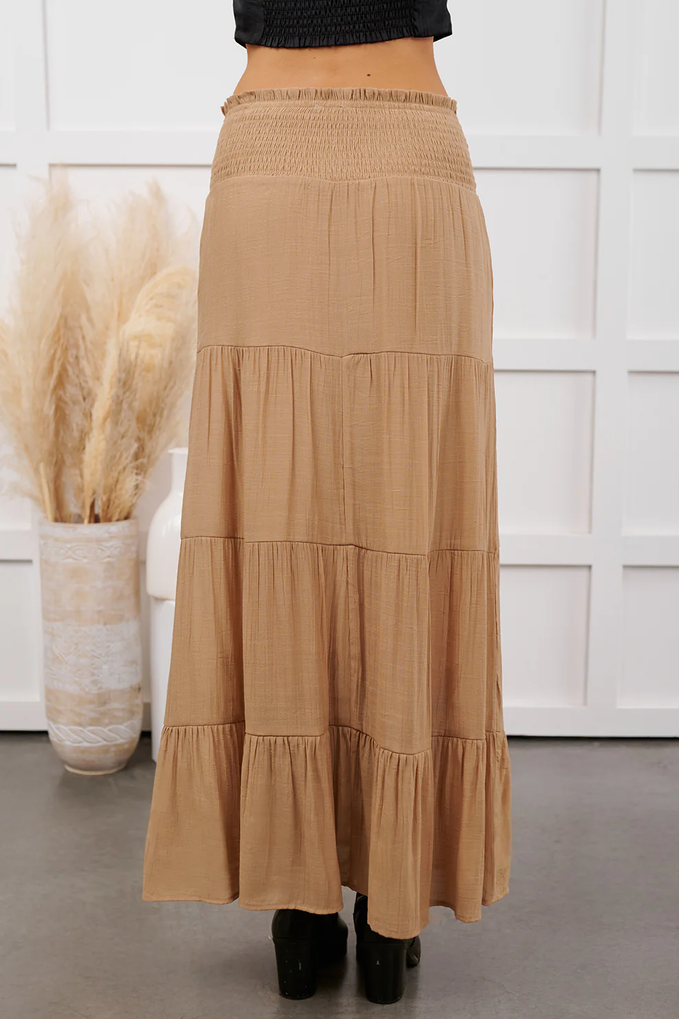 Ocean Serenade Tiered Maxi Skirt (Khaki) - Image 6