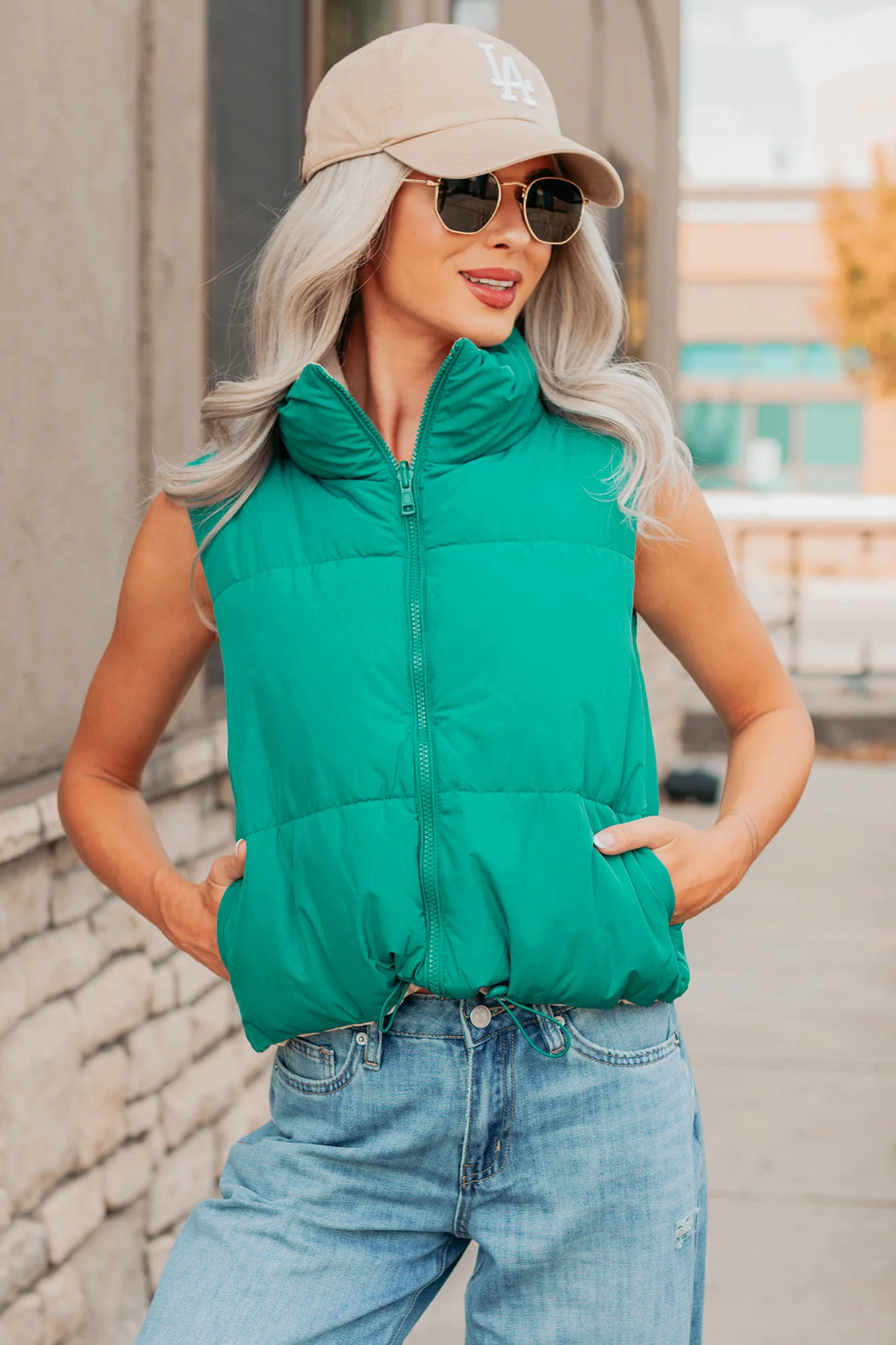 On The Reverse Side Reversible Puffer Vest (Green/Beige) - Image 11