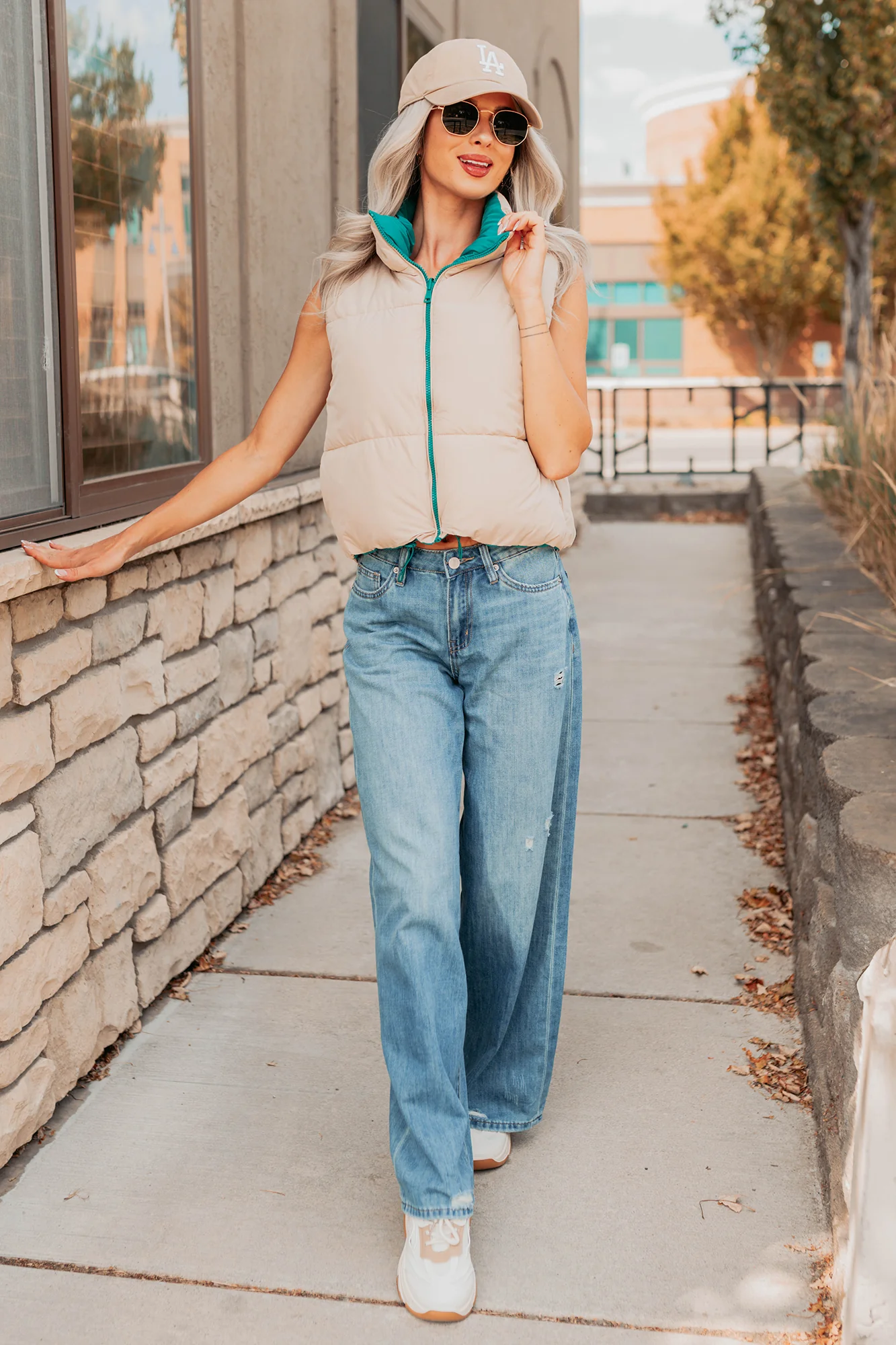 On The Reverse Side Reversible Puffer Vest (Green/Beige) - Image 12