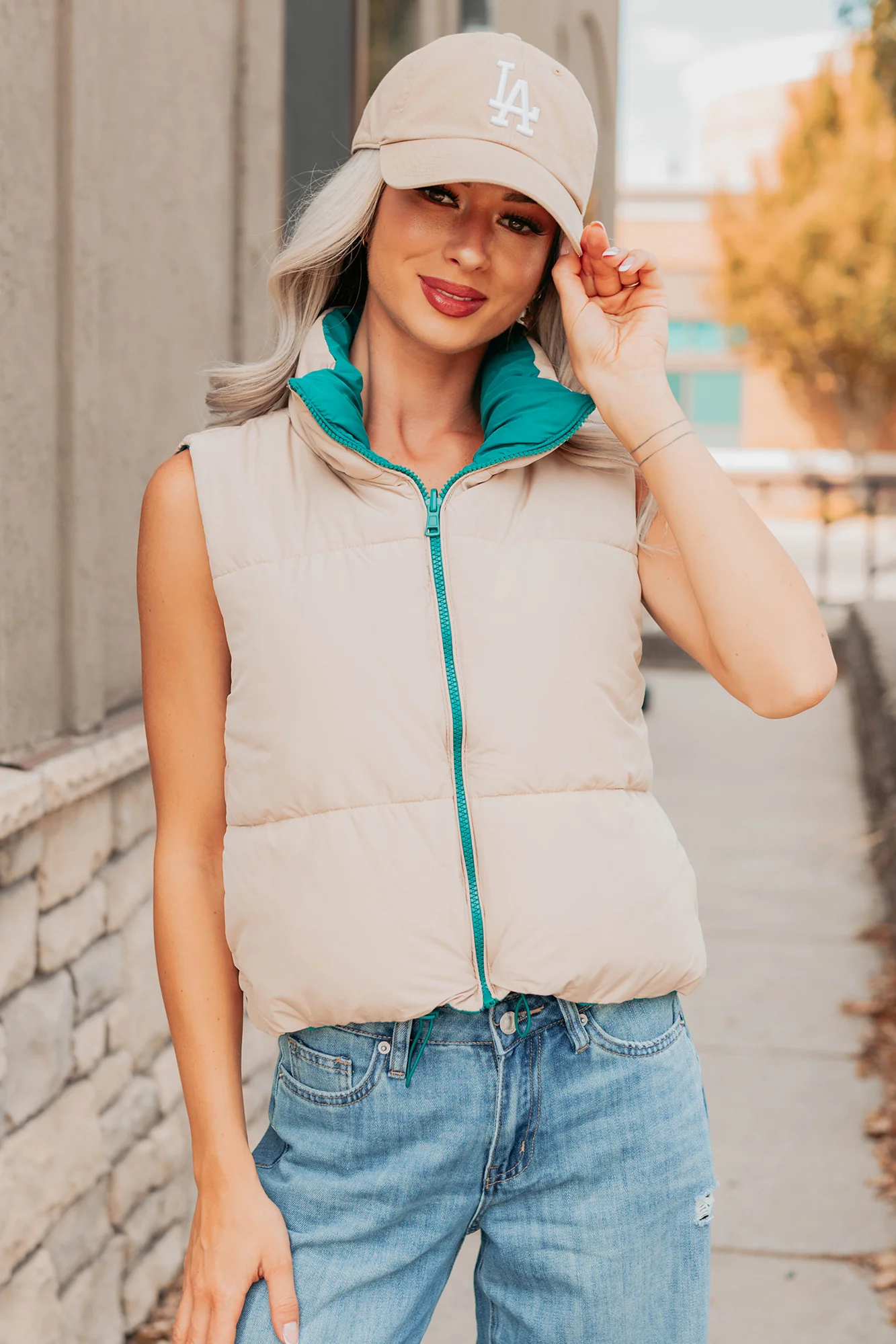 On The Reverse Side Reversible Puffer Vest (Green/Beige) - Image 6