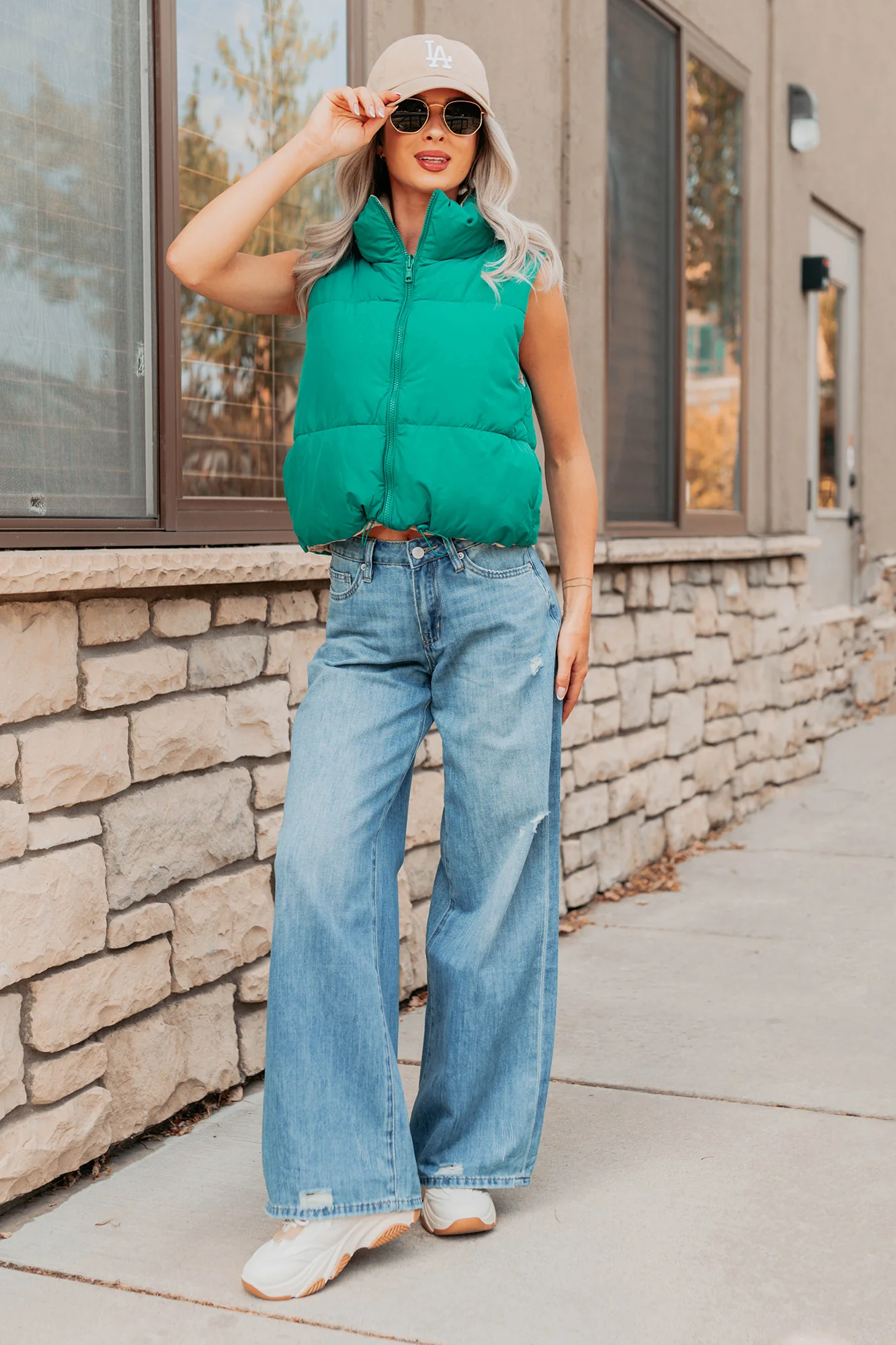 On The Reverse Side Reversible Puffer Vest (Green/Beige) - Image 7