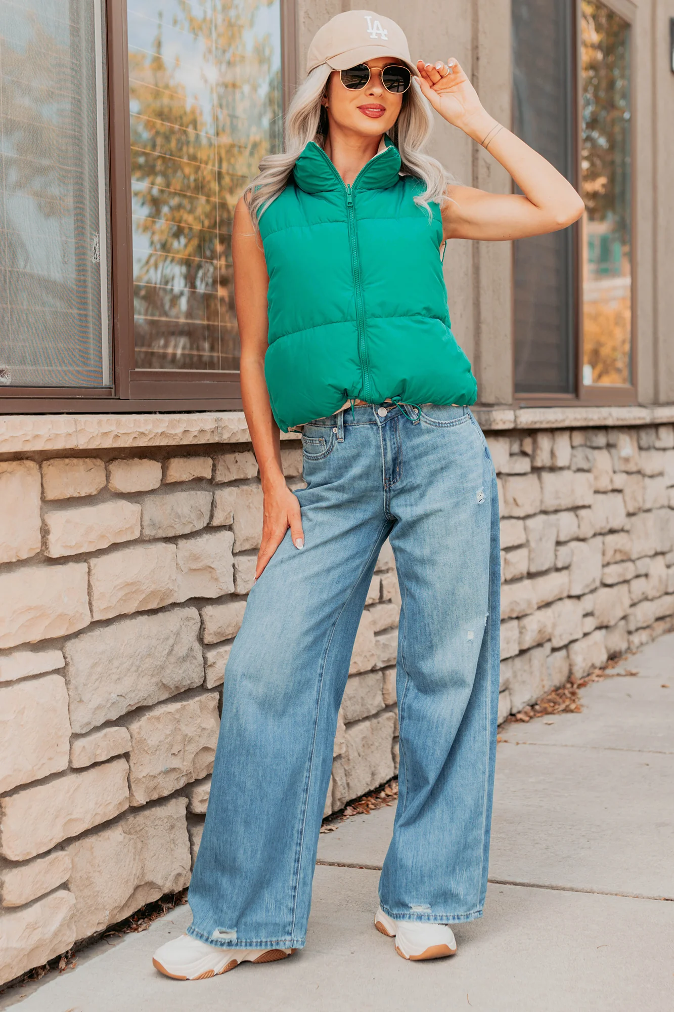 On The Reverse Side Reversible Puffer Vest (Green/Beige) - Image 8