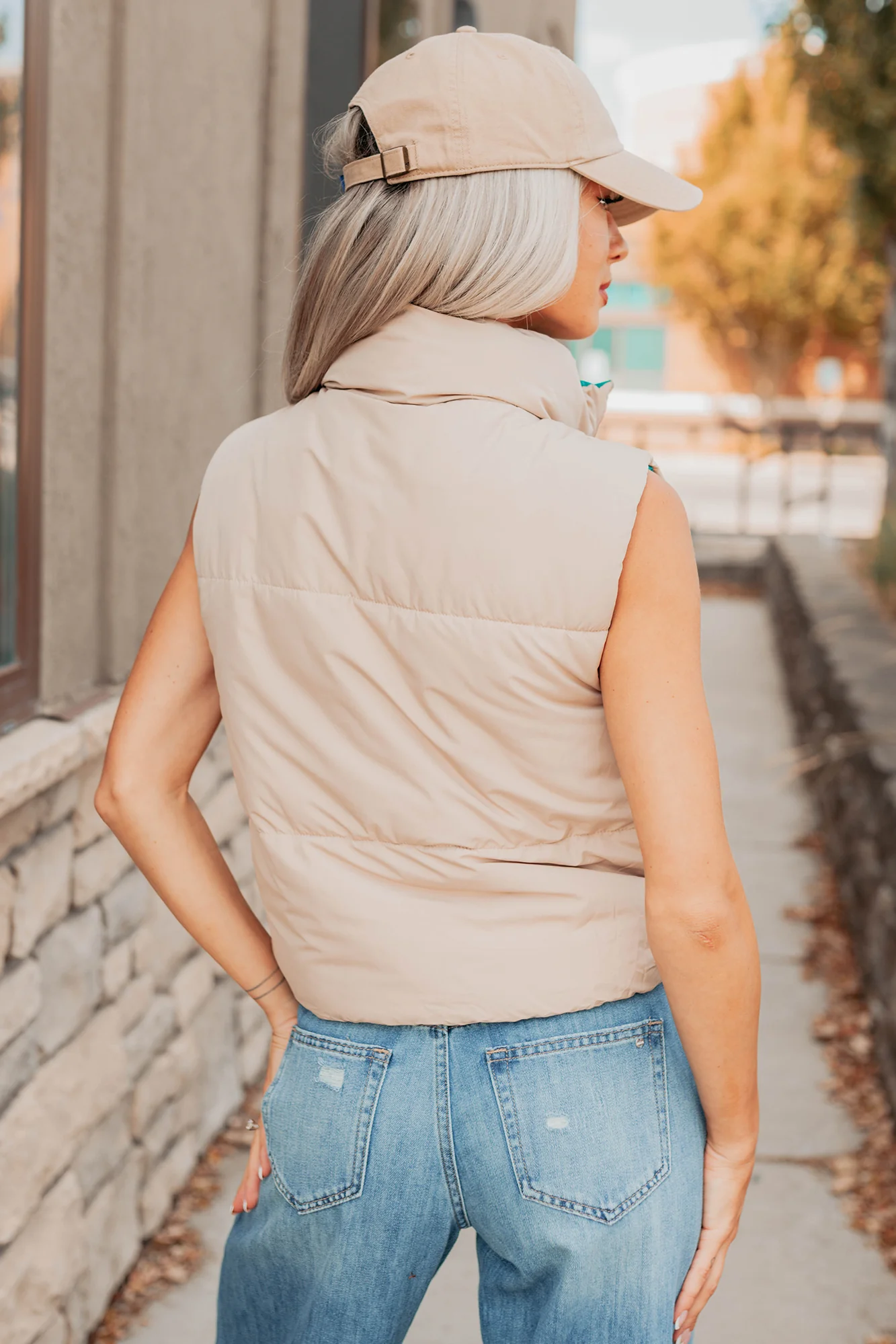 On The Reverse Side Reversible Puffer Vest (Green/Beige) - Image 9