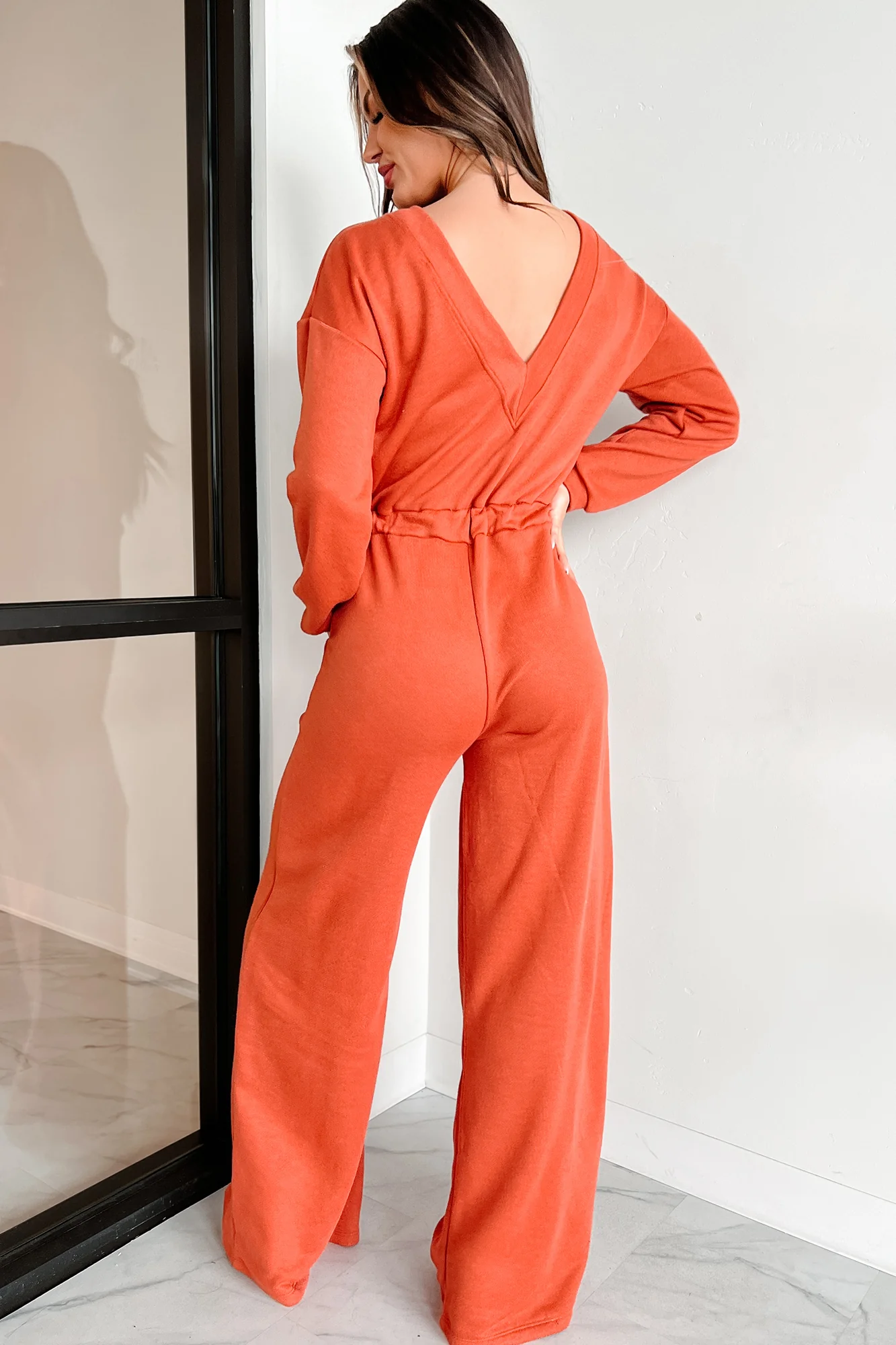 Plausible Deniability Long Sleeve Wide Leg Jumpsuit (Rust) - Image 4