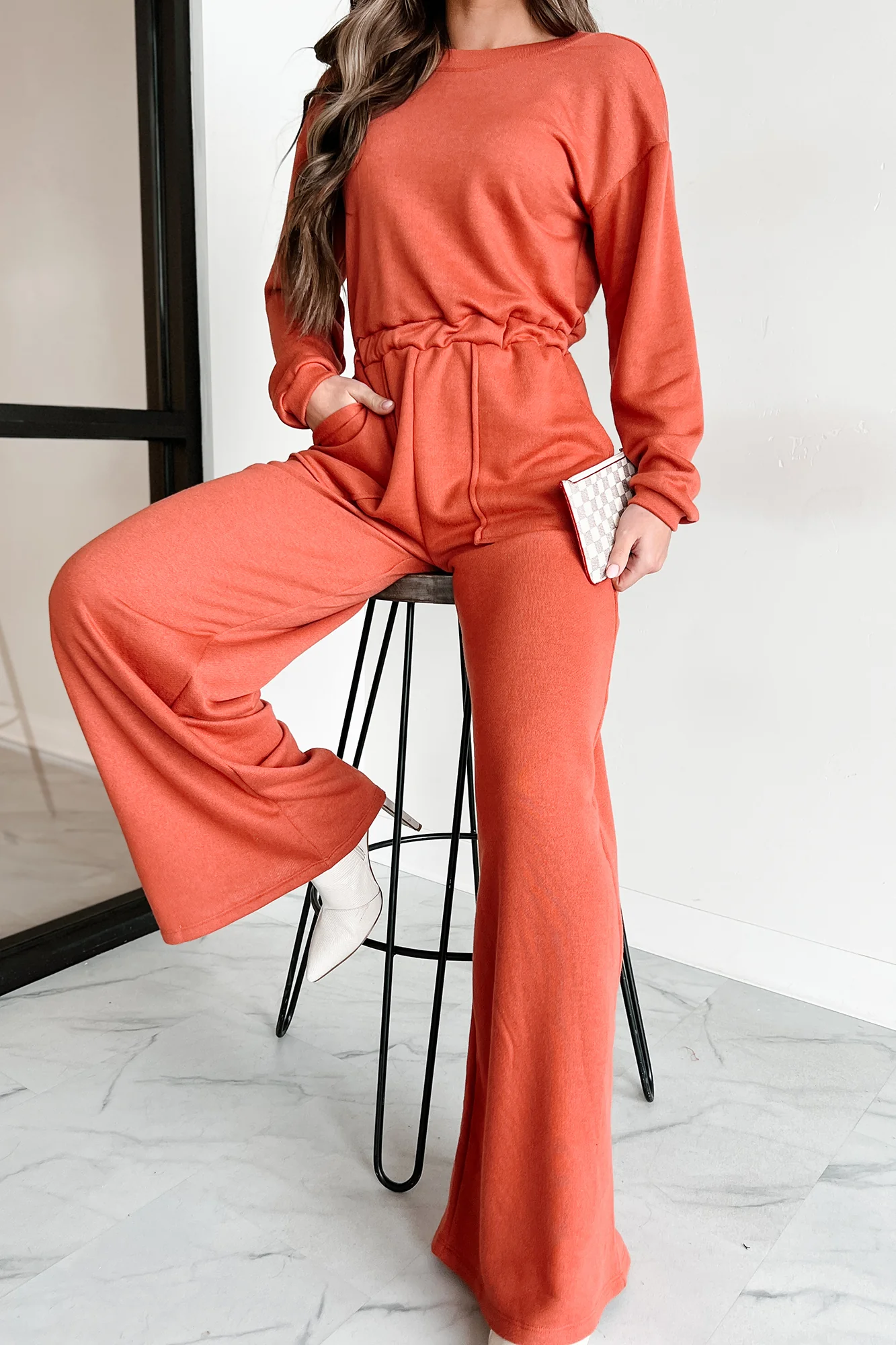 Plausible Deniability Long Sleeve Wide Leg Jumpsuit (Rust) - Image 5