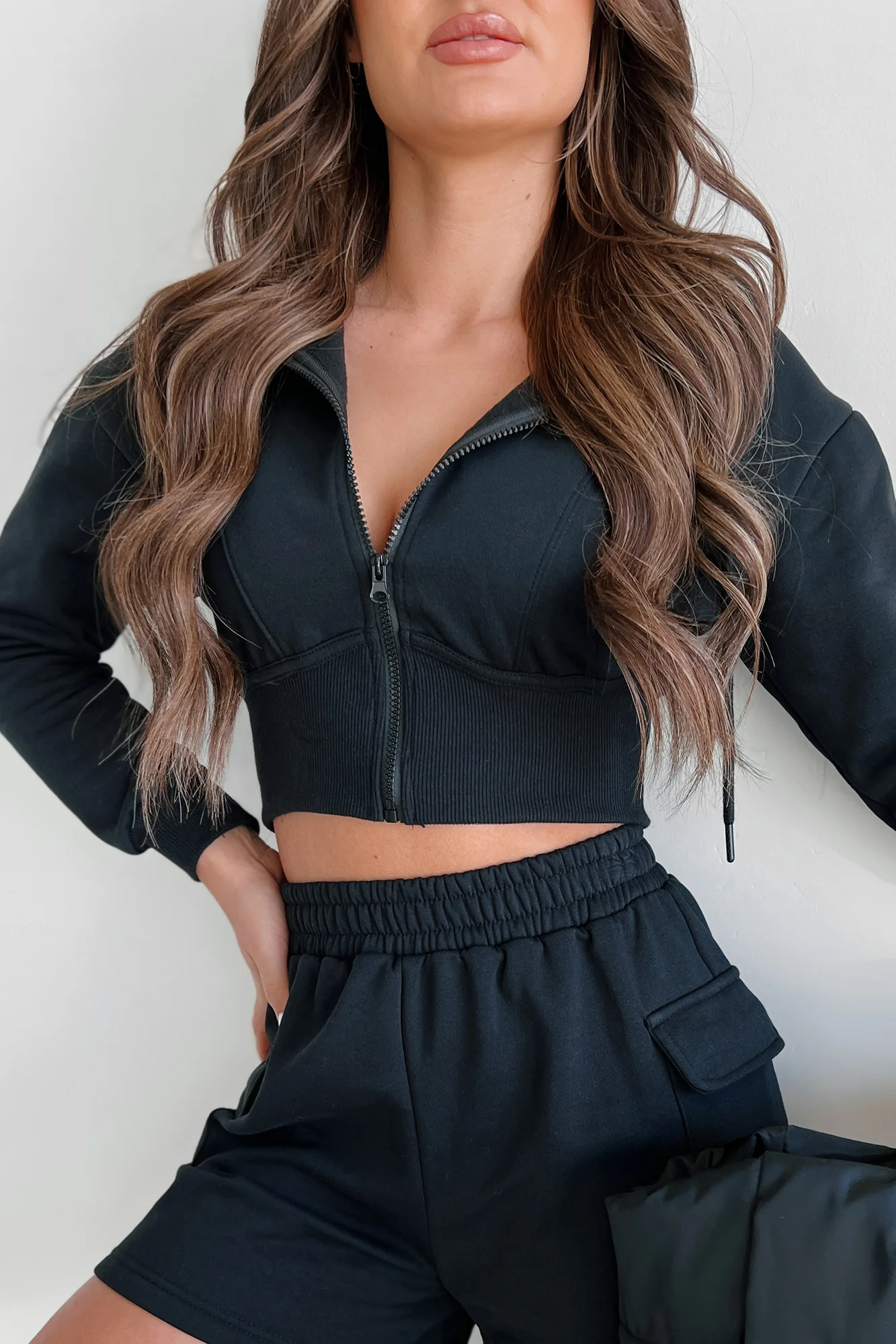 Rawlin Crop Zipper Hoodie (Black) - Image 4