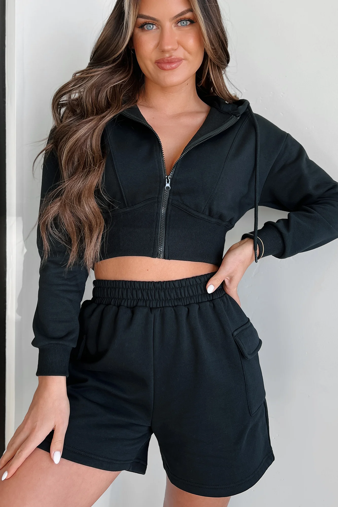 Rawlin Crop Zipper Hoodie (Black) - Image 8