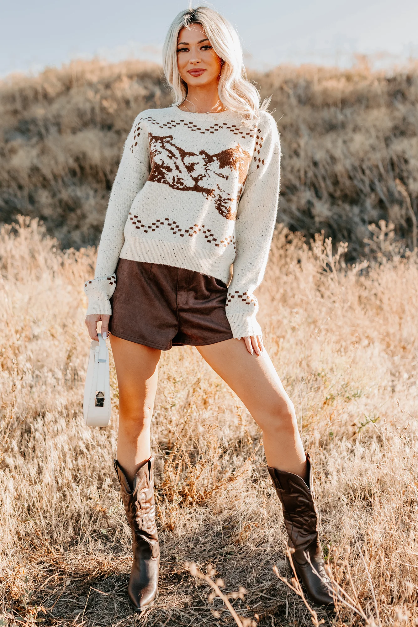 Rodeo Radiance Horse Pattern Knit Sweater (Oatmeal) - Image 12