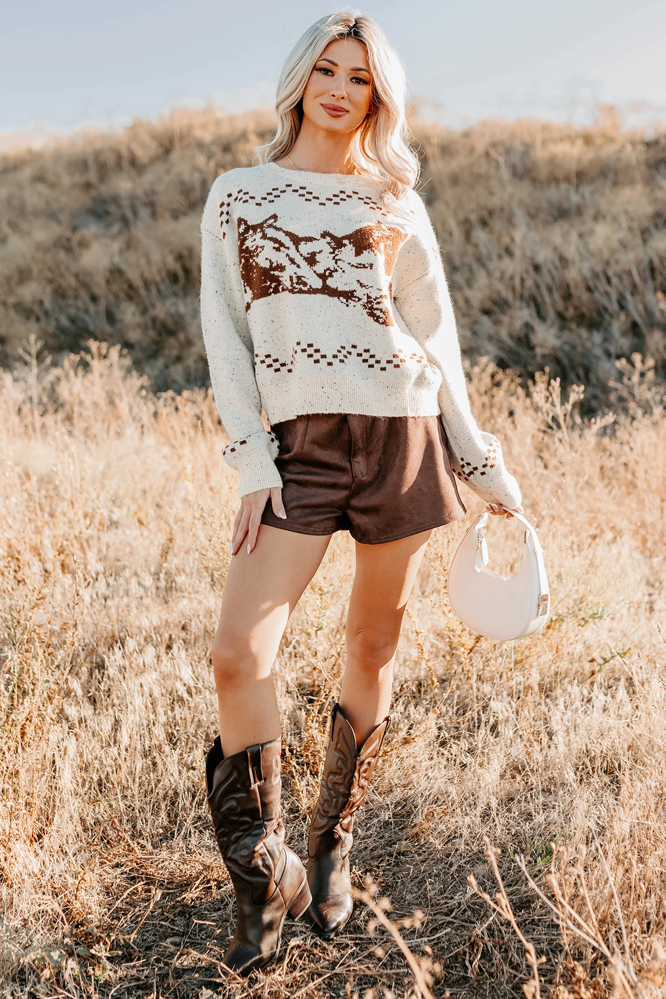 Rodeo Radiance Horse Pattern Knit Sweater (Oatmeal) - Image 15