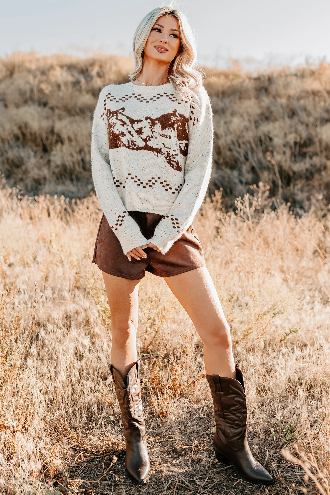 Rodeo Radiance Horse Pattern Knit Sweater (Oatmeal) - Image 16
