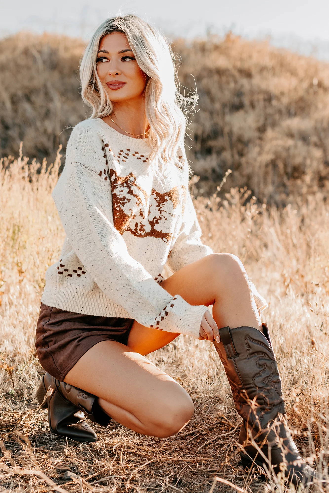 Rodeo Radiance Horse Pattern Knit Sweater (Oatmeal) - Image 17