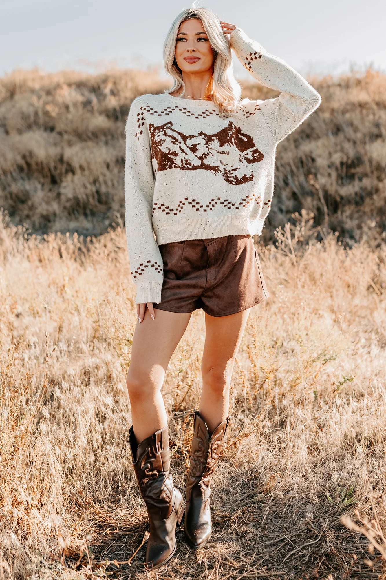 Rodeo Radiance Horse Pattern Knit Sweater (Oatmeal) - Image 8