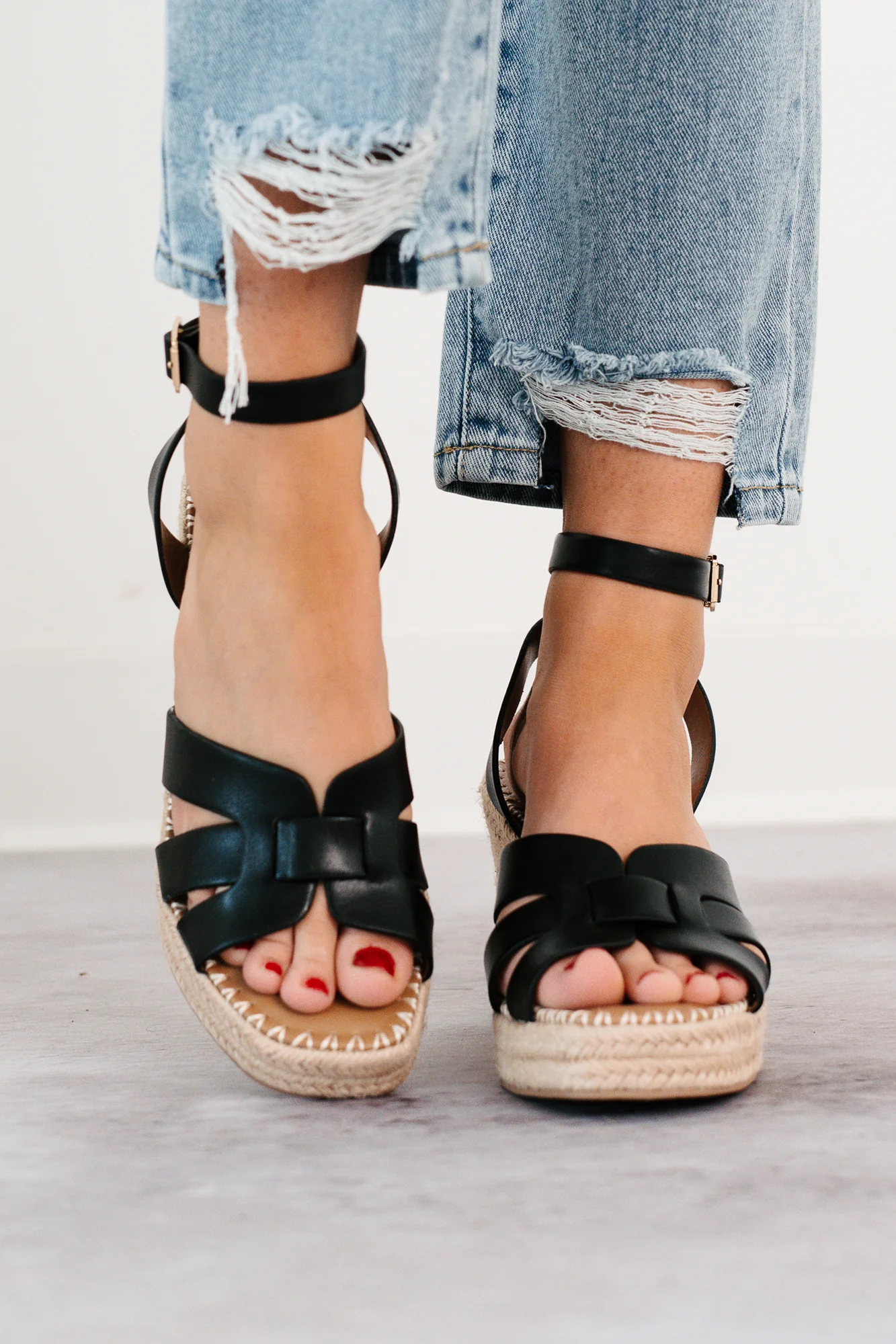 Scarlett Ankle Strap Espadrille Wedge Sandal (Black) - Image 5