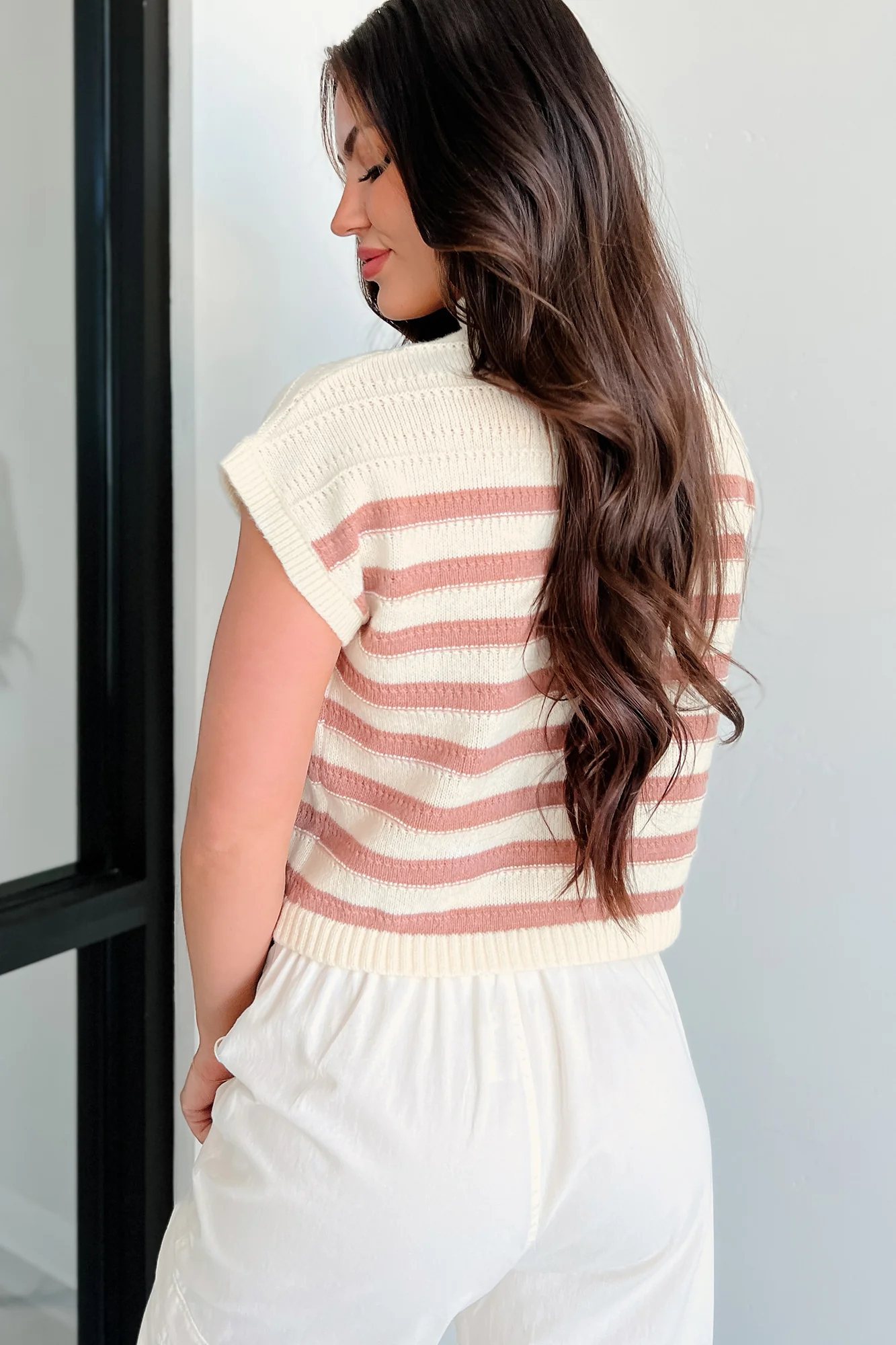 Showing Leadership Striped Sweater Top (Ivory/Mocha) - Image 4