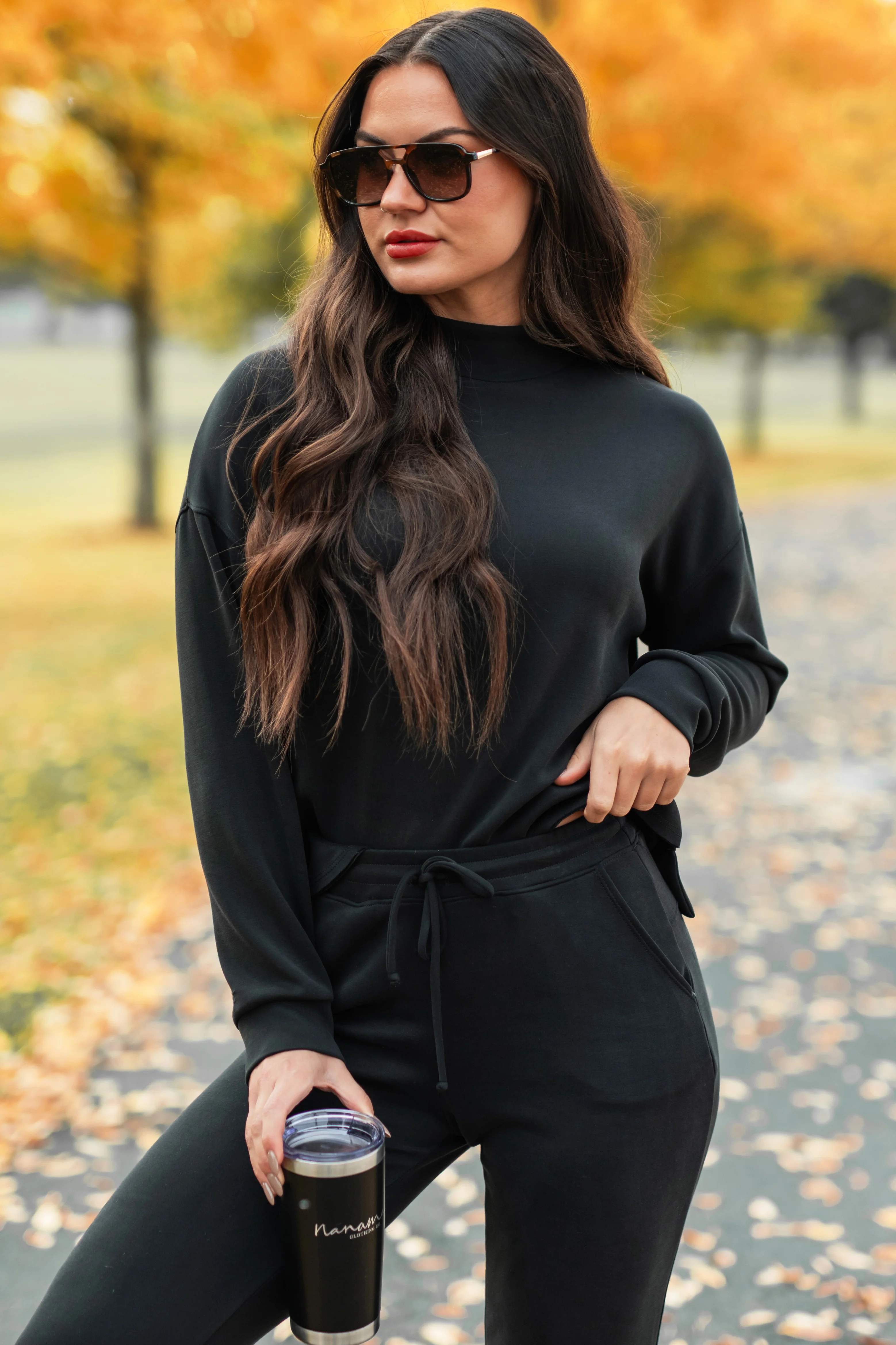 Skyler Buttery Soft Wasabi Mint Mock Neck Top (Black) - Image 3